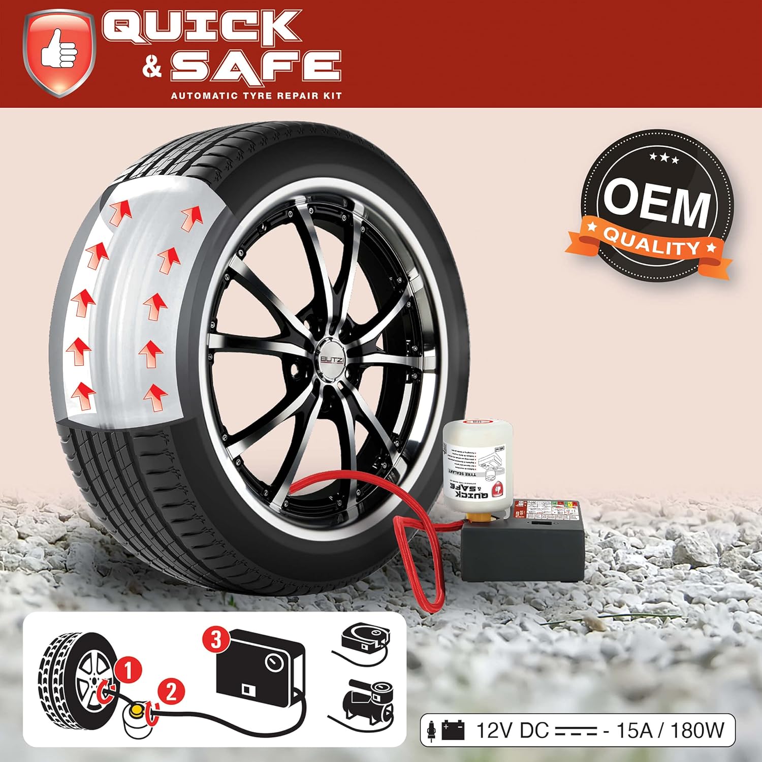 Thumbnail 4 de Quick&Safe Kit Anti crevaison Automatique 450 ml — Réparation et gonflage intégrés