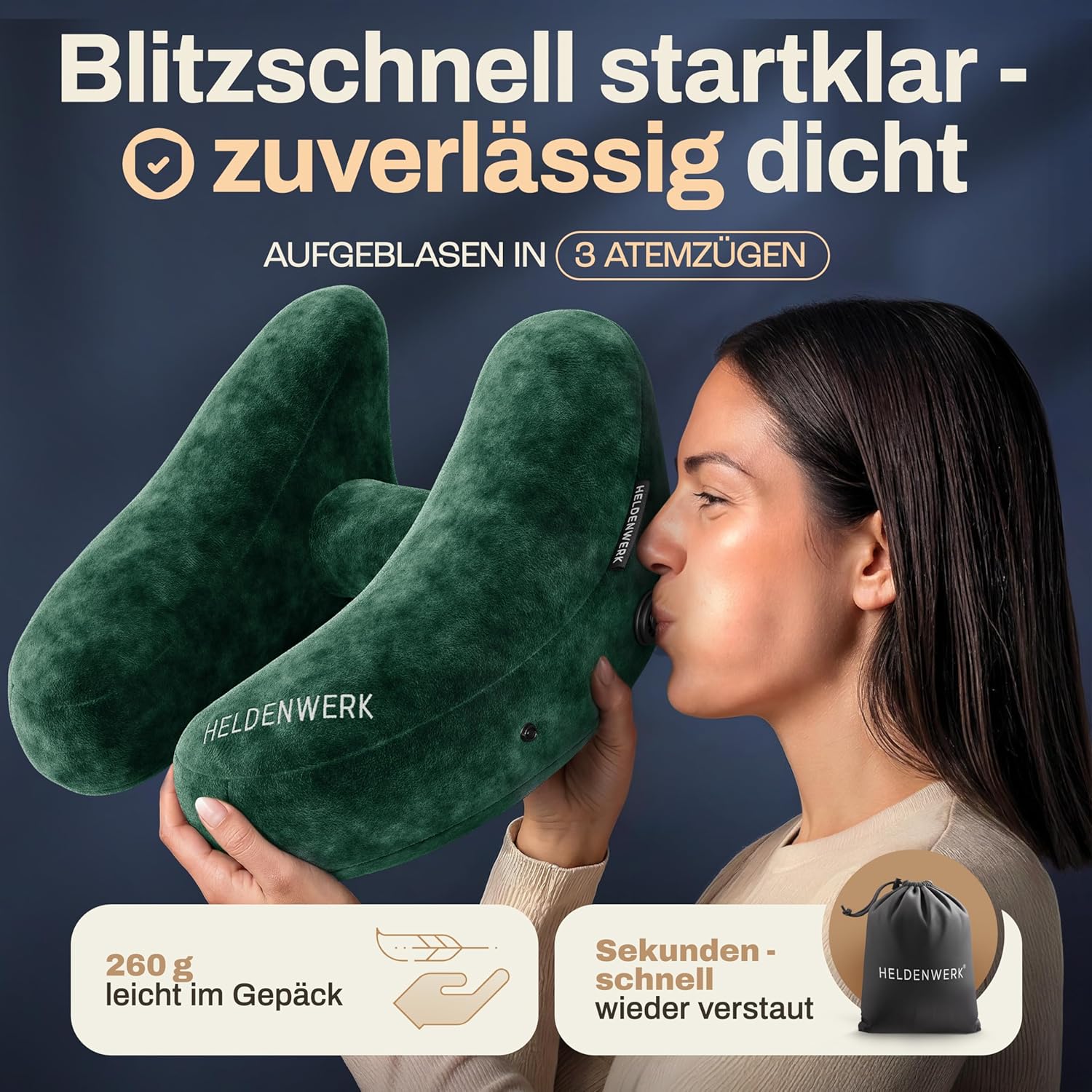 Thumbnail 1 de HELDENWERK Air Nackenkissen Flugzeug – Aufblasbar, 5 Schlafpositionen, inkl. Kapuze