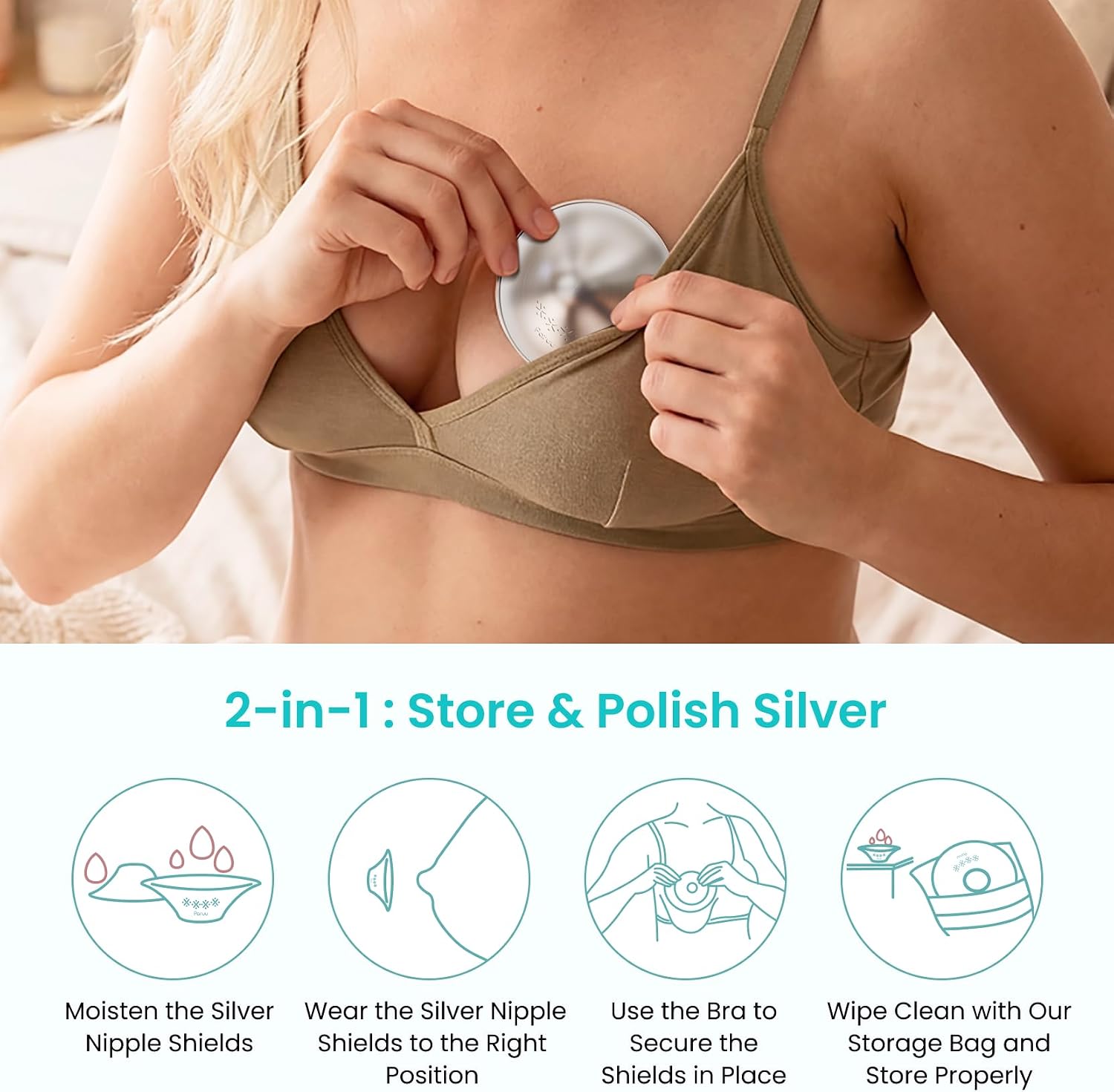 Thumbnail 5 de Paruu Silver Nipple Shields for Breastfeeding – 999 Silver Nursing Cups with Silicone Nipple Covers