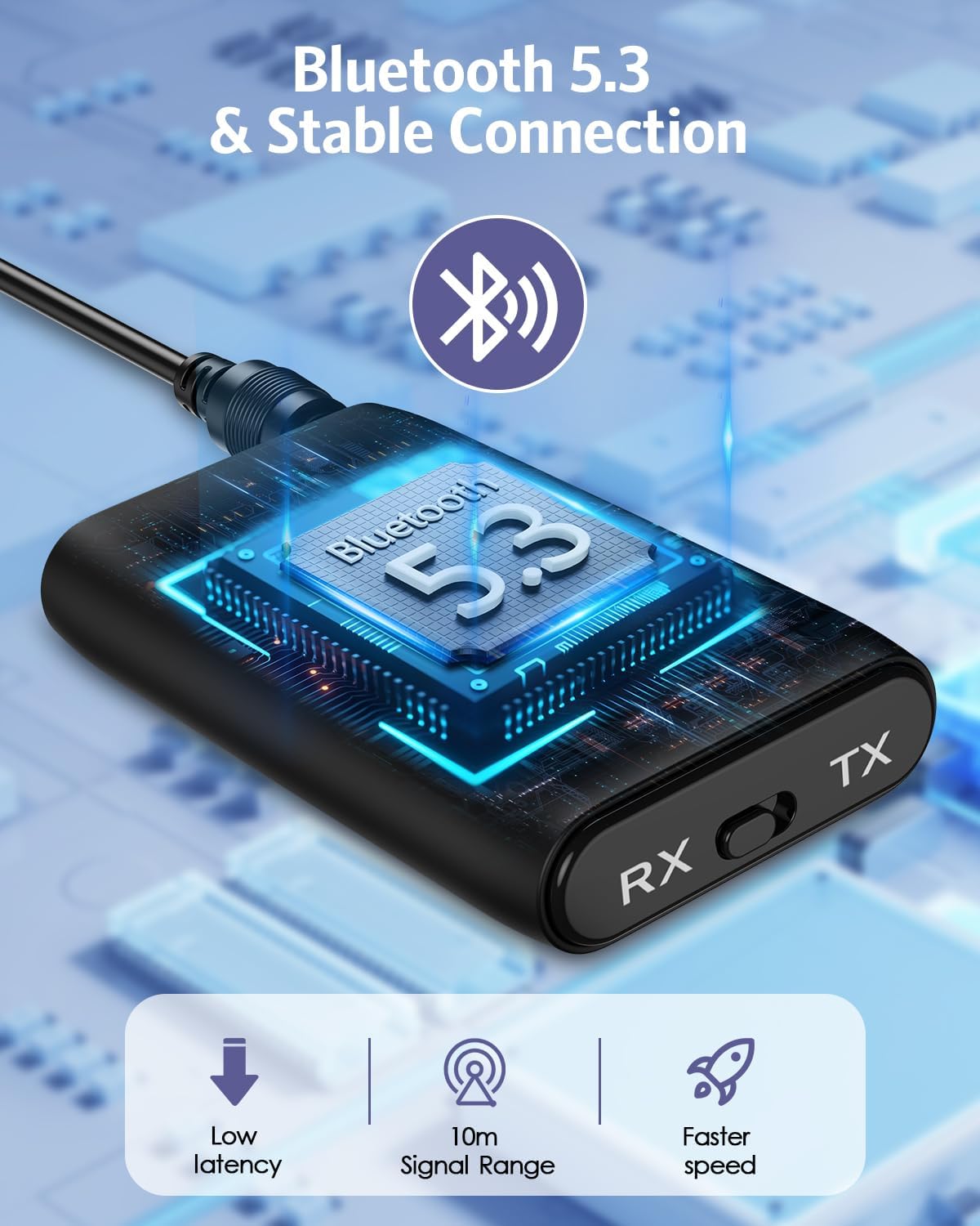 Detalle de OQIMAX Bluetooth 5.3 audio adapter — 2‑in‑1 for TV