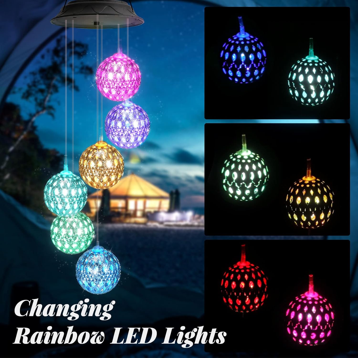 Thumbnail 1 de Solar Wind Chimes for Outside: Gold Ball Garden Decor for Mom, Grandma, and Gardening Lovers