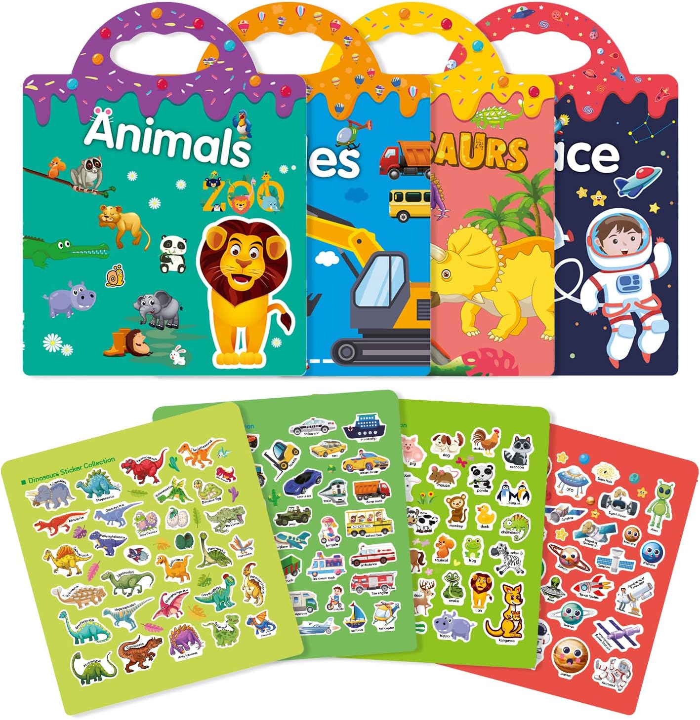 GUYUCOM 4 Pack Reusable Sticker Books – Educational Sticker Activity Set for 3+ Kids