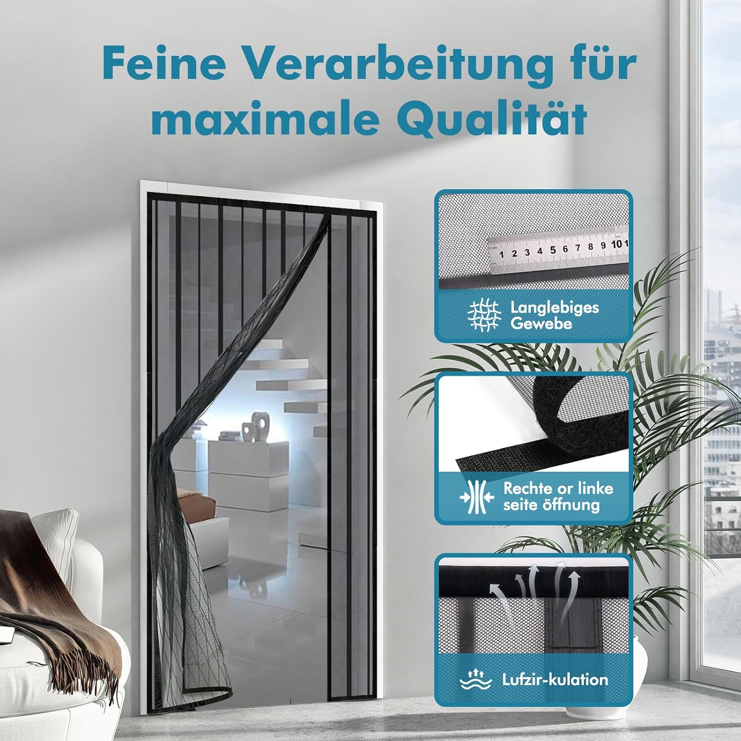 Detalle 2 de Sekey Fliegengitter Tür Vorhang – magnetisch, ohne Bohren, 95x210 cm, schwarz