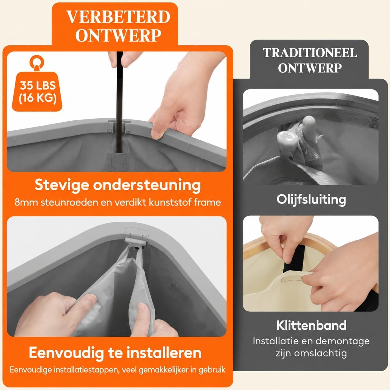 Detalle de Lifewit 24599 wasmand van 105 liter met deksel en wielen, lichtgrijs