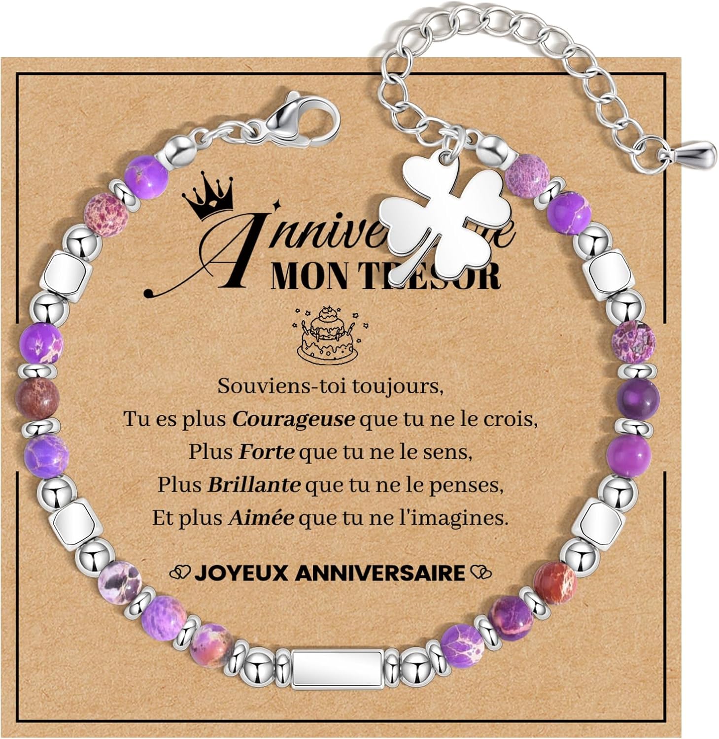 Thumbnail 6 de Bracelet personnalisé Seyaa en pierre naturelle, cœur, croix et trèfle à 4 feuilles – cadeau anniversaire fille et femme