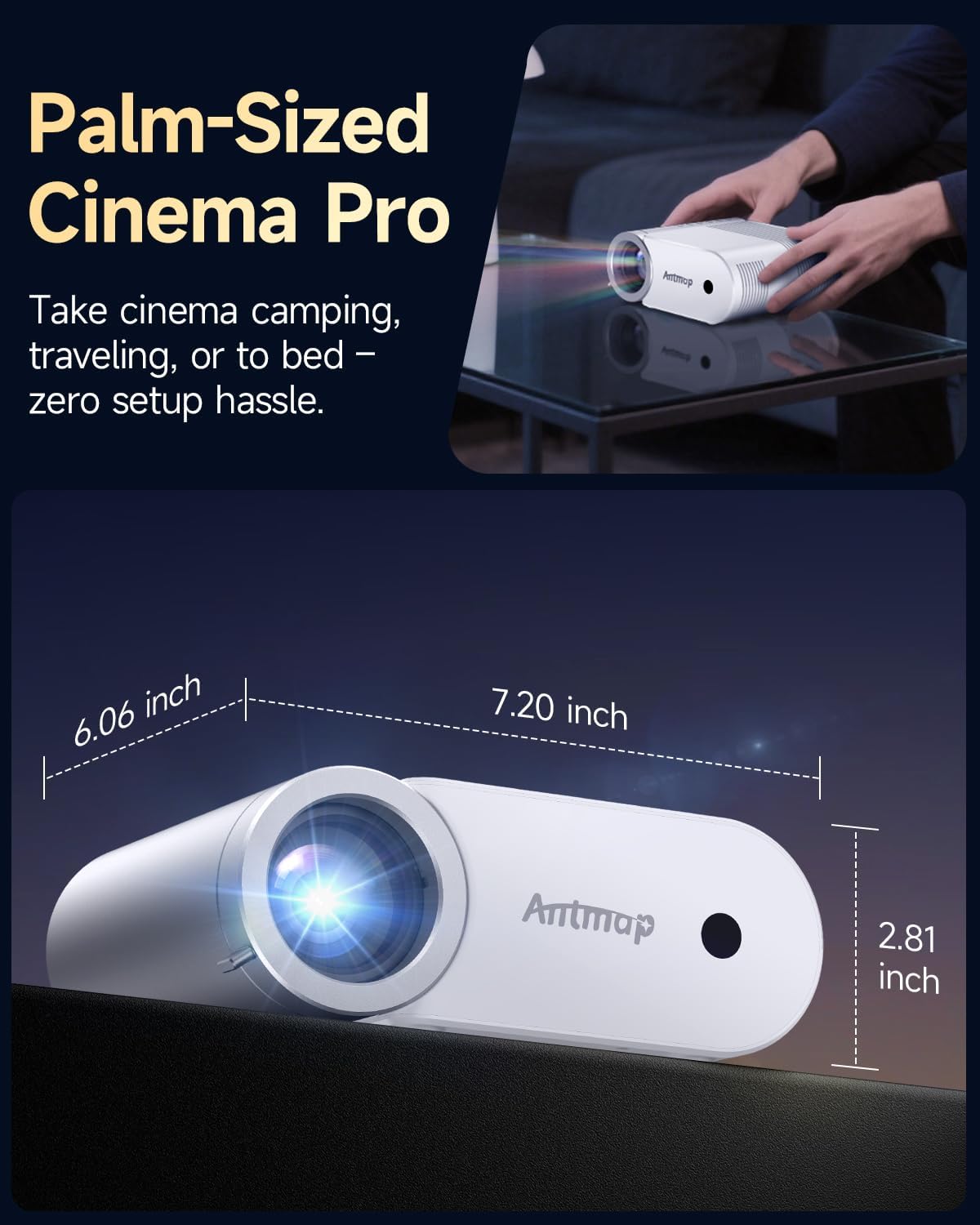 Detalle de Mini Projector With WiFi 6 and Bluetooth 5.4: 400 ANSI Portable 1080P, 200" Display