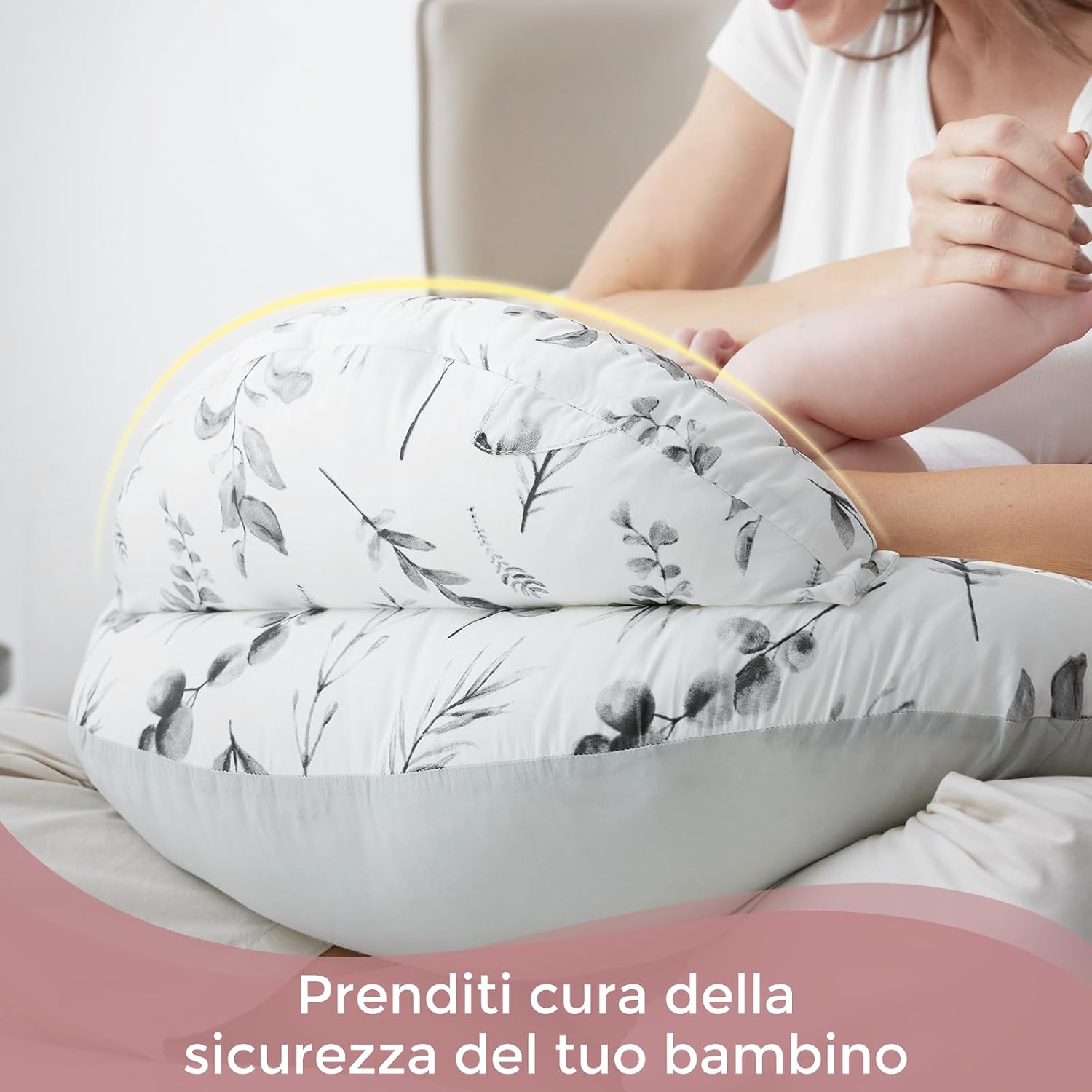 Detalle de Momcozy Cuscino per allattamento con bordo di sicurezza – Ergonomico, memory foam e fodera in cotone rimovibile