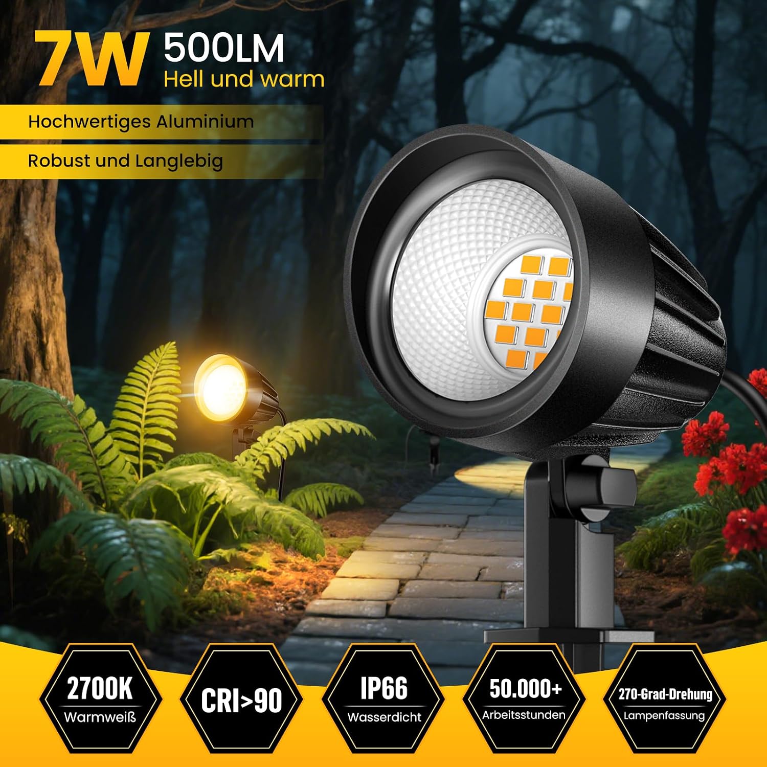 Detalle 2 de MEIKEE ASTA07 LED-trädgårdsspotlights, 4-pack, 2 700 K, IP66