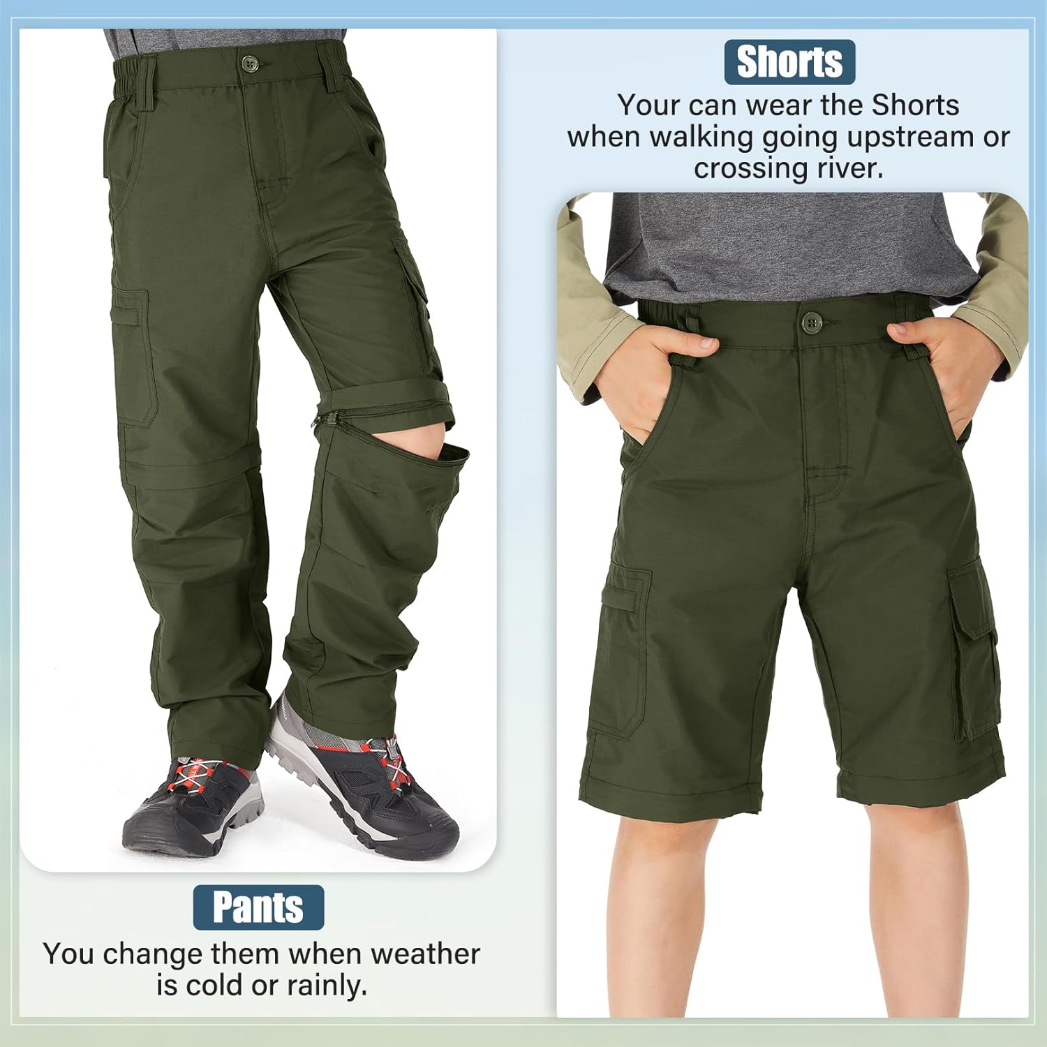 Thumbnail 3 de Linlon Kids' Cargo Pants, Boy's Quick-Dry Convertible Outdoor Pants