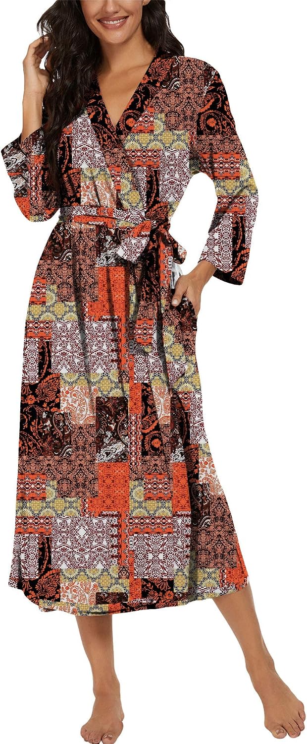 Thumbnail 2 de PrinStory Damen Bademantel mit 3/4-Ärmeln und V-Ausschnitt (Kimono-Robe, lange Länge)