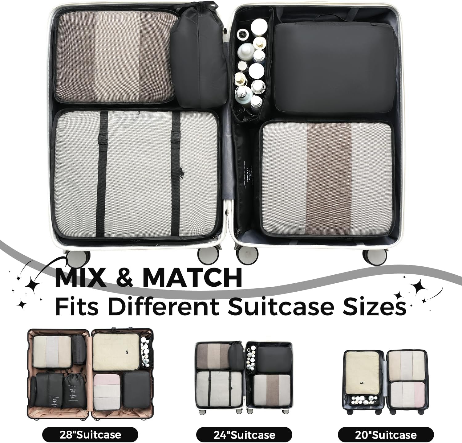 Detalle de BAGAIL 8-teiliges Packwürfel-Set – Reiseorganizer aus leichtem Nylon mit Netzfächern, Schuhbeutel und Mehrfachverwendung