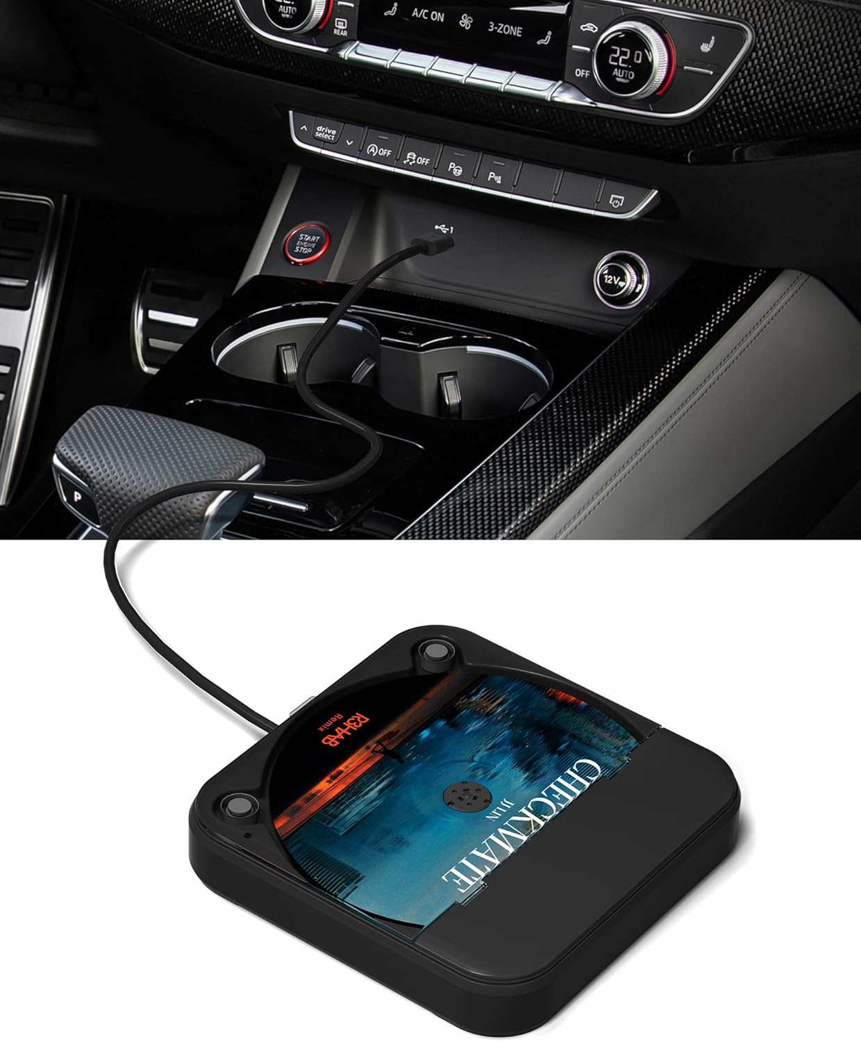 ENVYCLOUD Portable Car CD Player with USB/AUX (External CD Player with Type-C Adapter, Black)