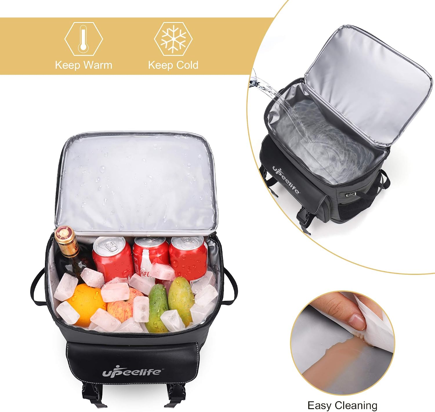 Detalle 2 de Upeelife Sac à Dos Isotherme 30L – Grand Sac Glacière Étanche, Pique-Nique pour Homme & Femme