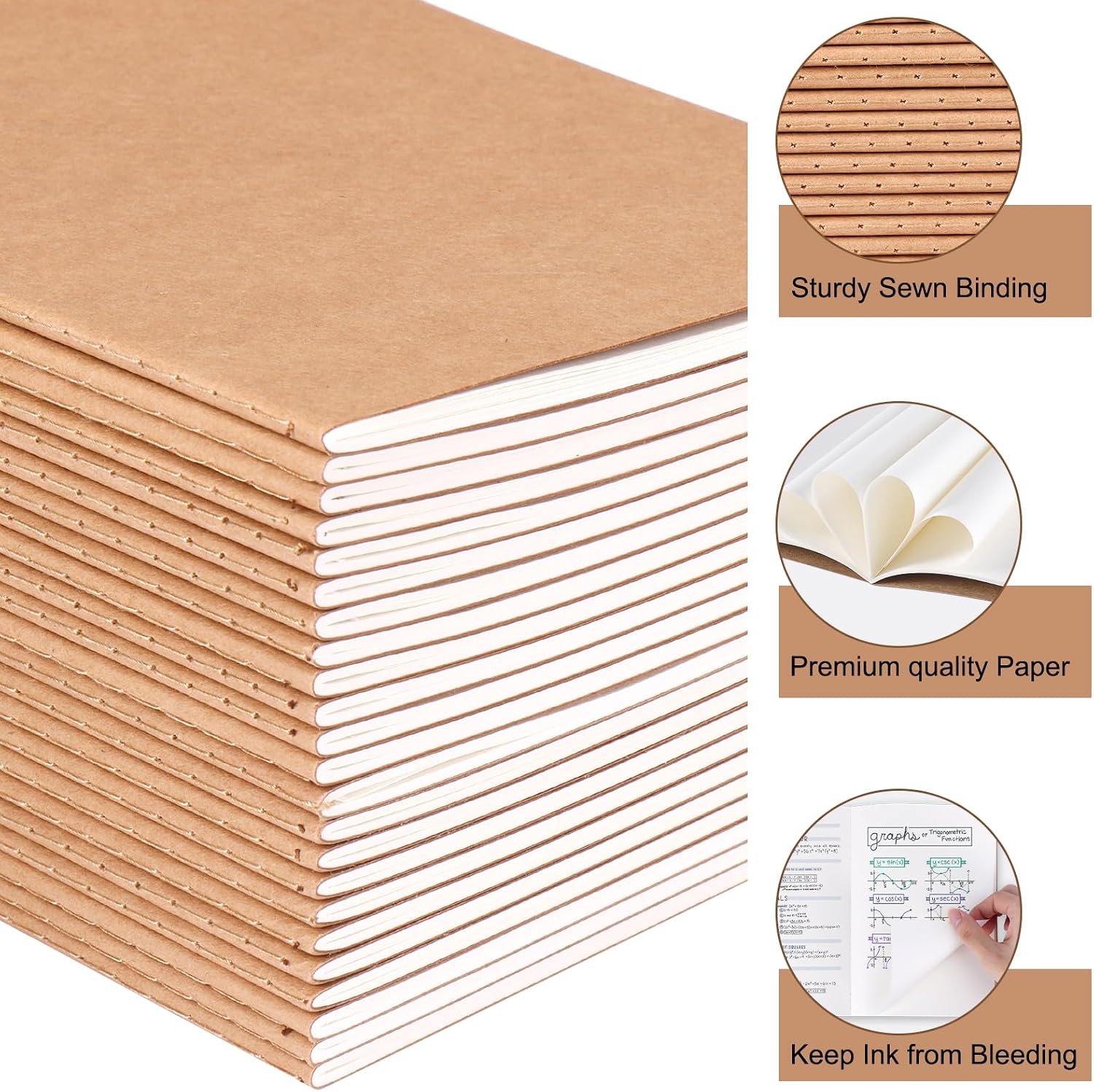 Detalle de EOOUT 24-Pack A5 Kraft Notebooks, Blank 60-Page Journals for Writing and Sketching