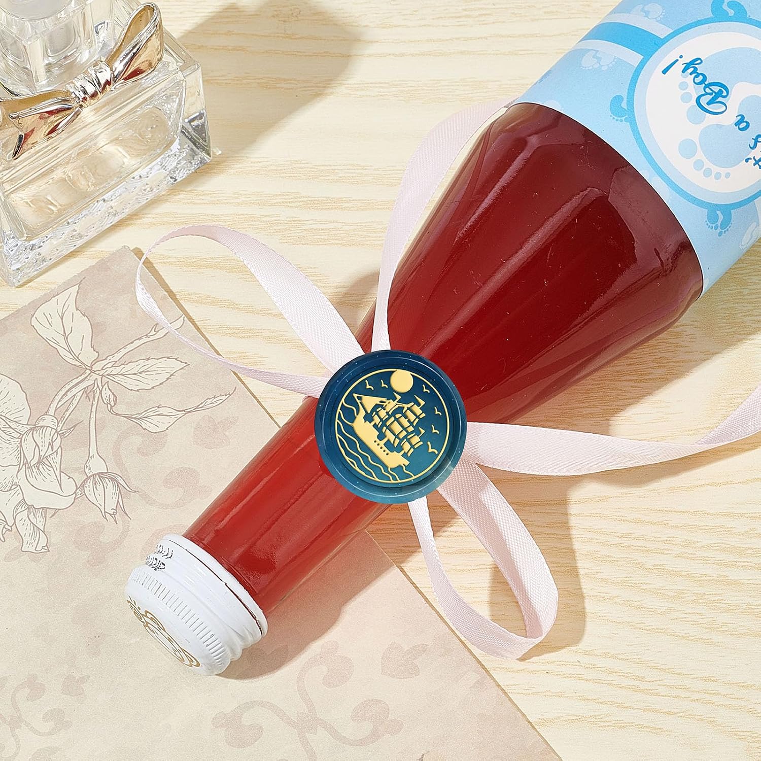 Detalle 2 de CRASPIRE 帆船柄シーリングスタンプ 25mm 真鍮ヘッド・木製ハンドル付き