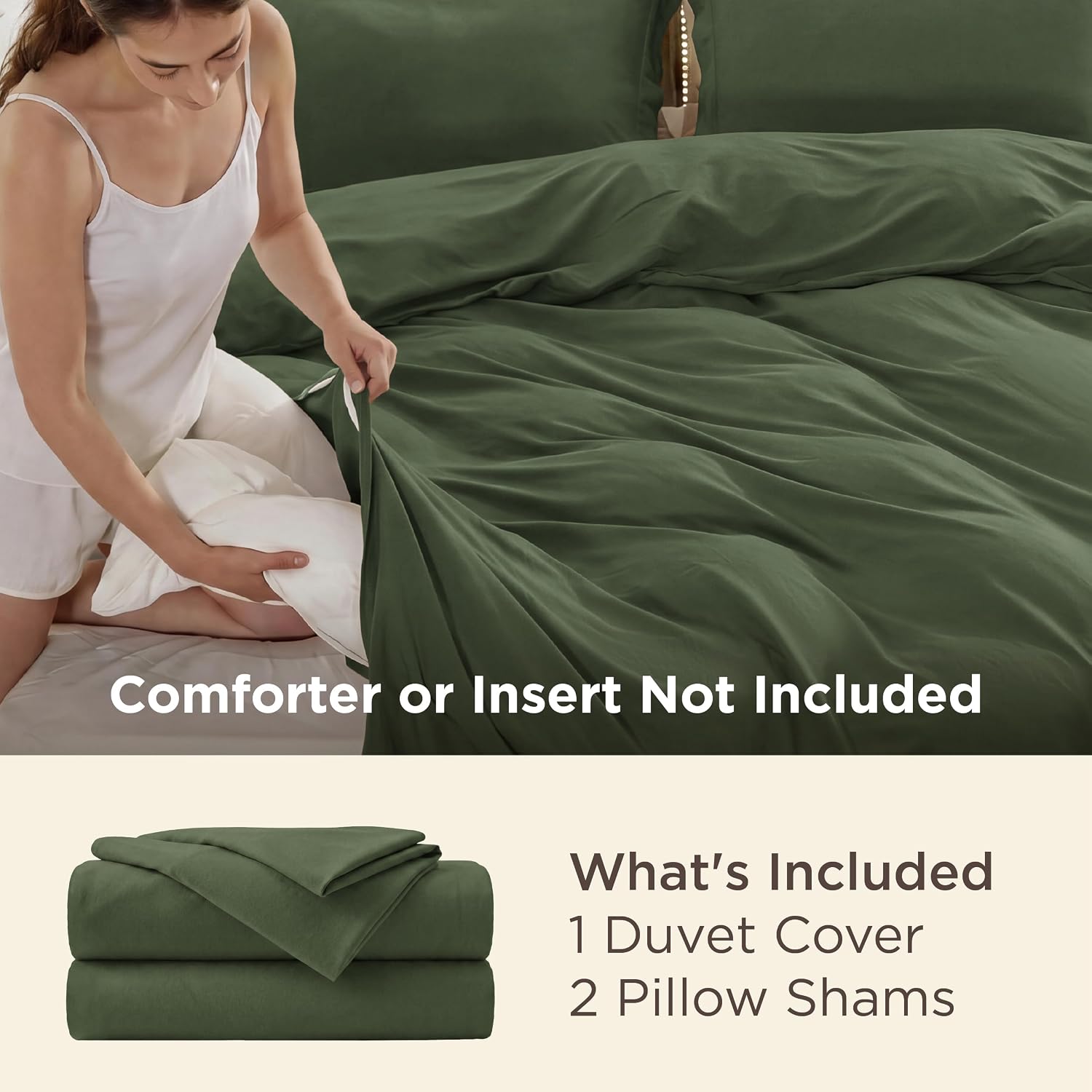 Thumbnail 2 de Bedsure Duvet Cover Set-Solid King 3-Piece Set, Olive Green, Zipper Closure