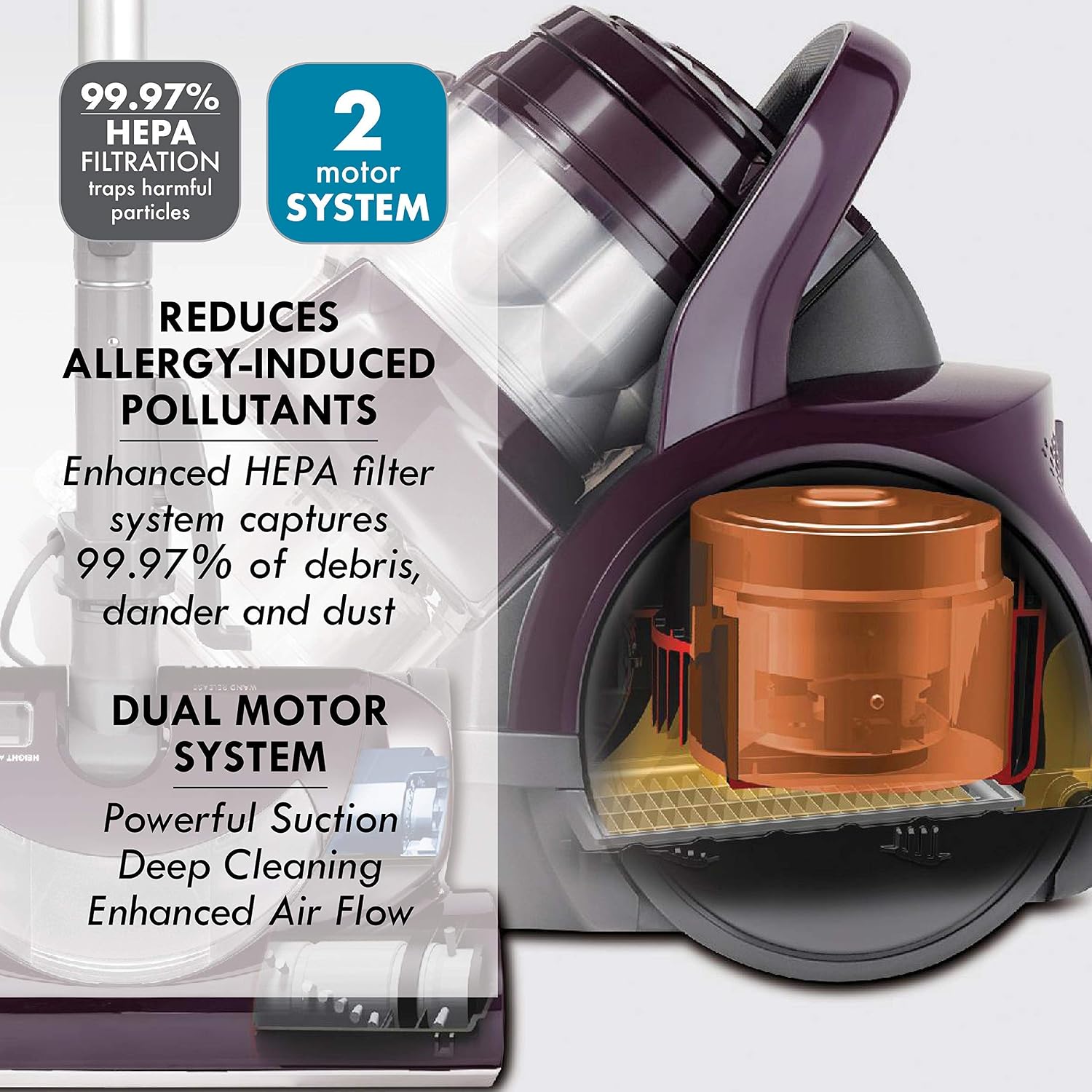 Thumbnail 2 de Kenmore 22614 Pet Friendly Lightweight Bagless Compact Canister Vacuum with Pet Powermate (HEPA) — Purple