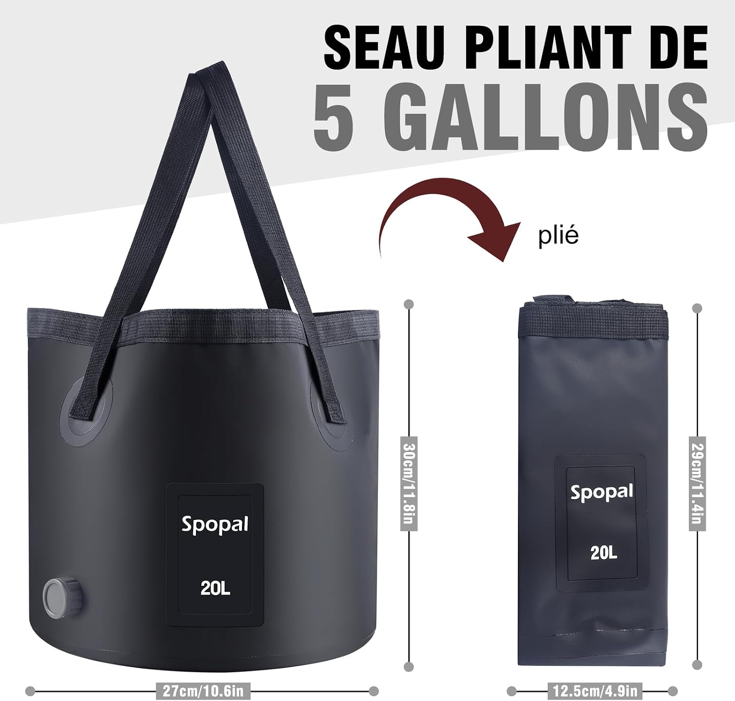 Thumbnail 1 de Spopal Outdoor opvouwbare emmer 20 l met kraantje, zwart