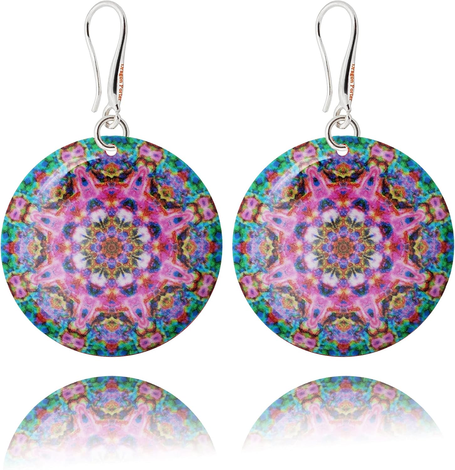 Detalle de Boho Mandala Dangle Earrings for Women by Dragon Porter – Bold, Lightweight Statement Jewellery