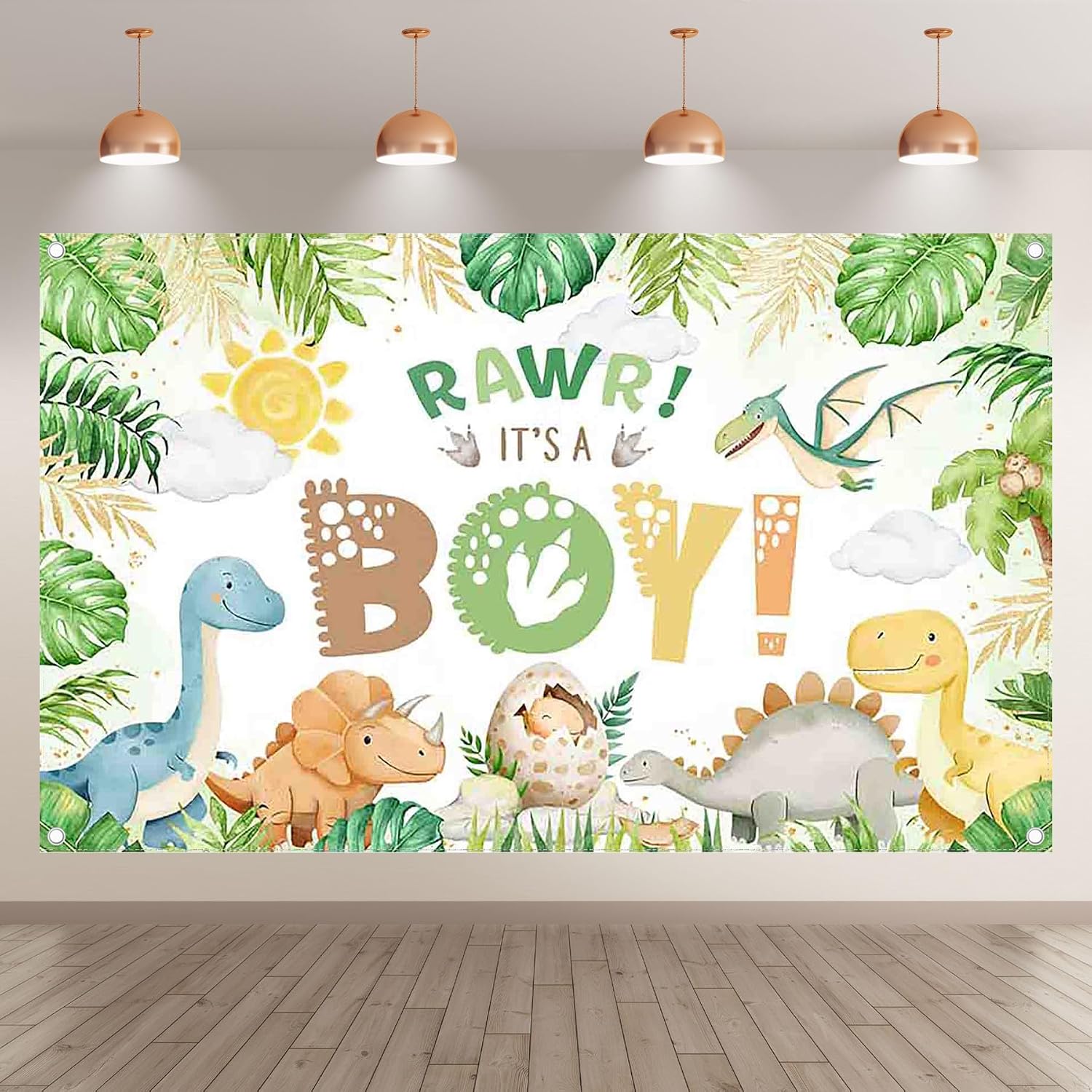 Thumbnail 1 de Luminora 72x43inch Dinosaur Newborn Backdrop (Cartoon Tropical Leaves Jungle Forest) for Baby Shower & Birthday Photos