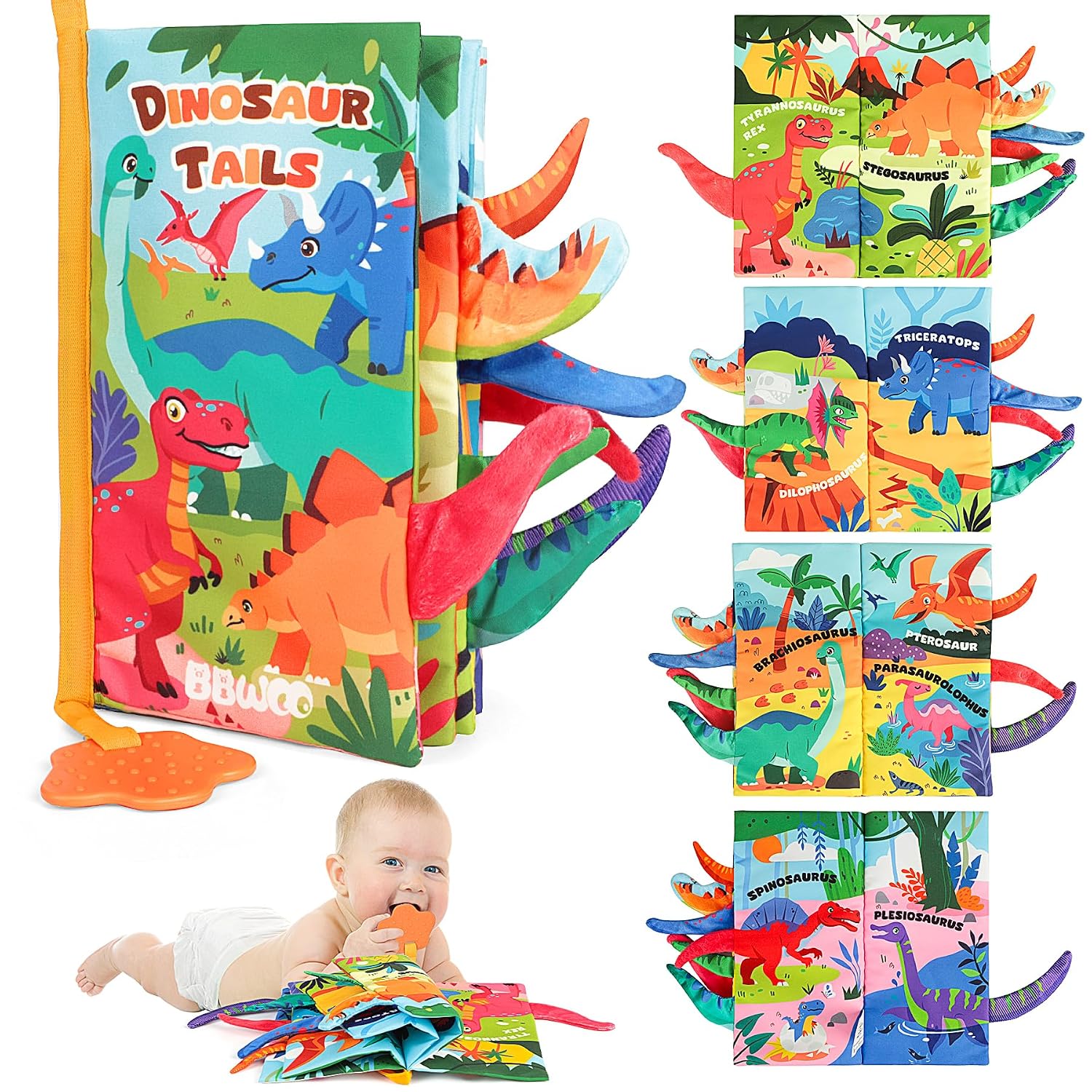 Detalle de BBWOO Soft Baby Book Toy with Crinkle Sounds, Textured Tails and Teether