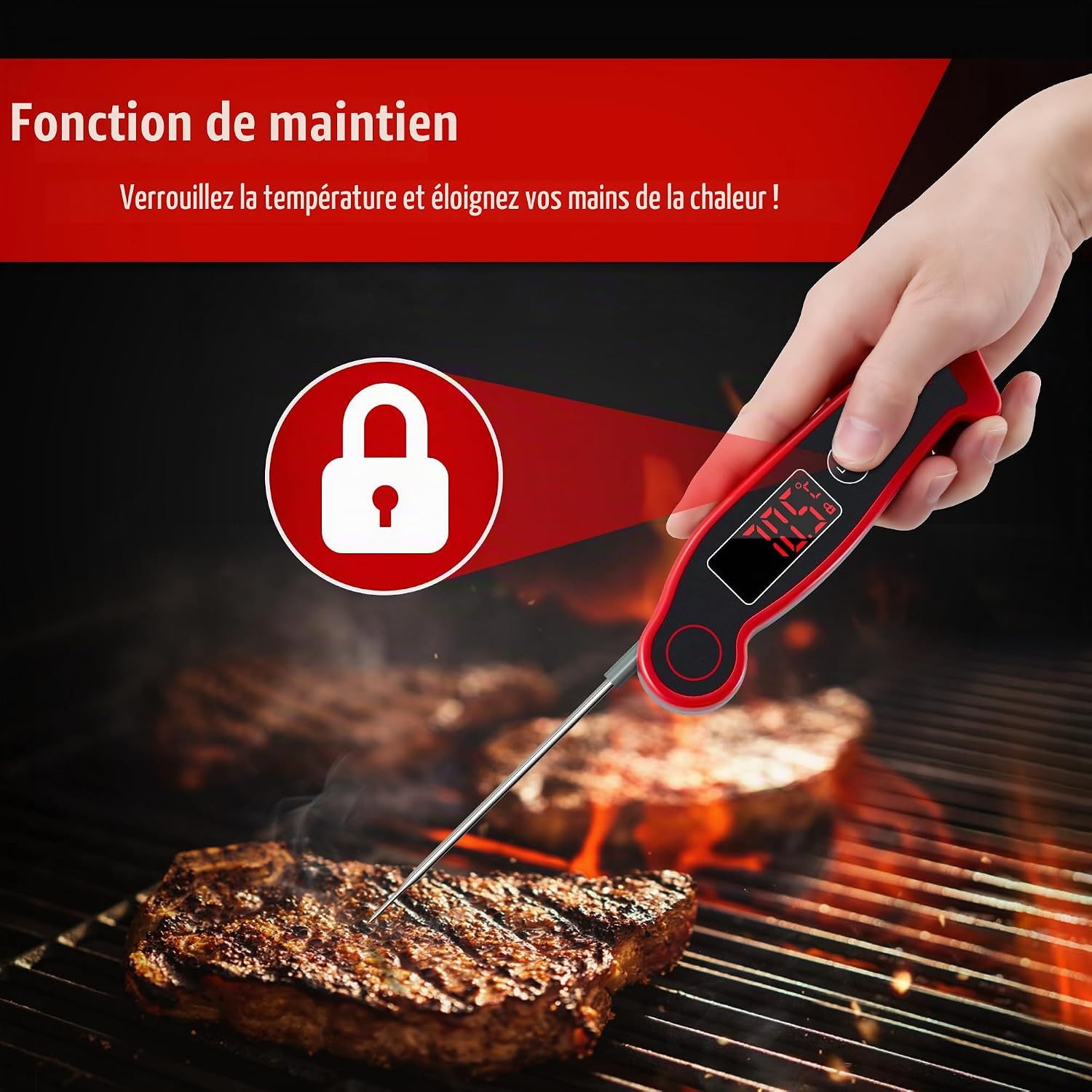 Detalle de TempPro TP-19 voedselthermometer, waterdicht met draaibaar lcd-scherm