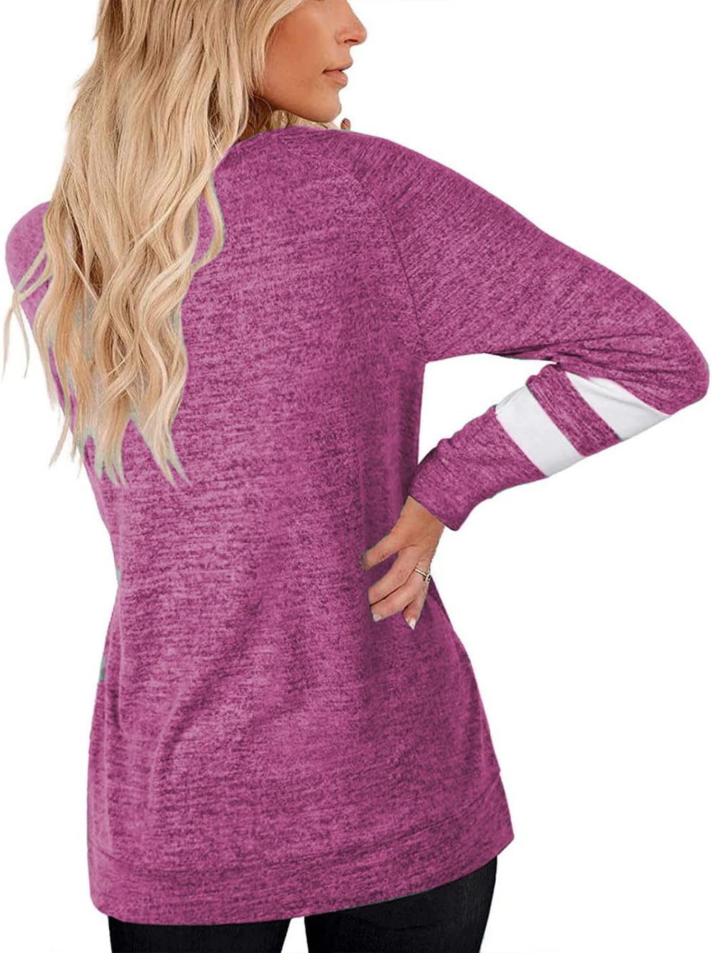 Thumbnail 1 de Famulily Women Comfy Striped Colour Block Soft Long Sleeve Tunics Tops