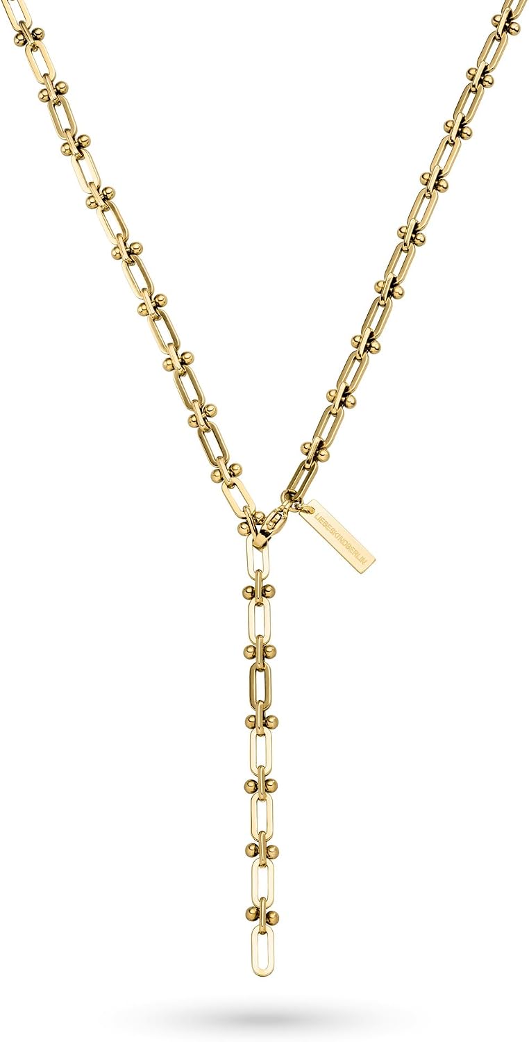 Detalle de LIEBESKIND BERLIN Halskette aus Edelstahl IP Gold – 50 cm, modernes, urbanes Design