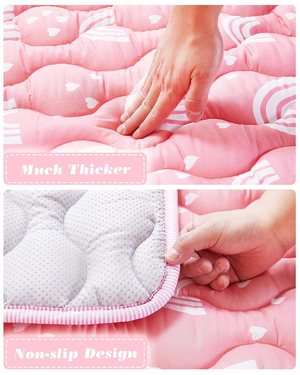 Detalle de Viviland 50x50 Inch Baby Play Mat, Pink Rainbow, Non-Slip and Machine Washable