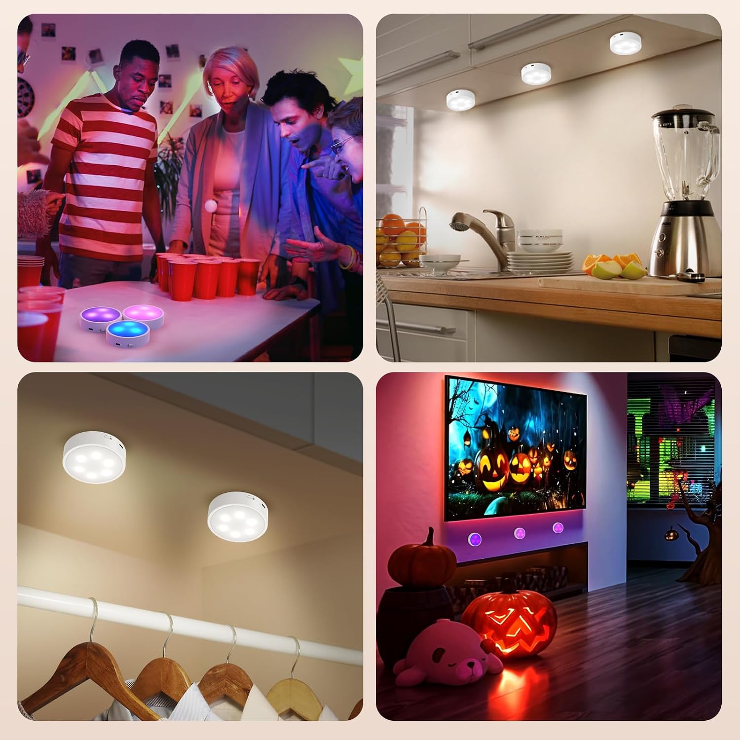Thumbnail 6 de GOODEA.fun Kabellose Vitrinenbeleuchtung – 6× Aufladbare RGBW-Puck Lights mit Fernbedienung
