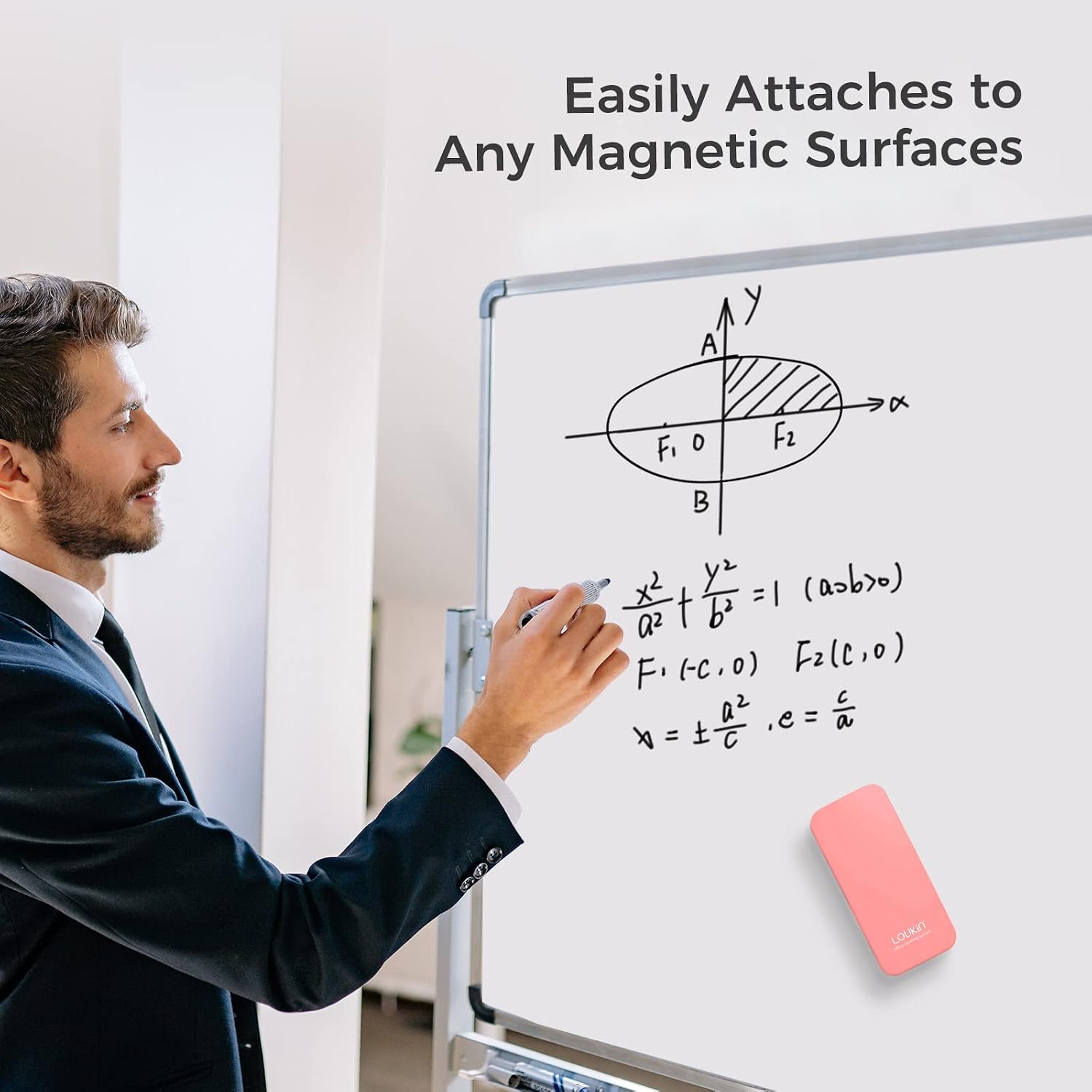 Detalle 2 de Loukin Magnetic Dry Erase Eraser with Built-in Cleaner (Pink) for Whiteboards, Glass Boards & Note Boards