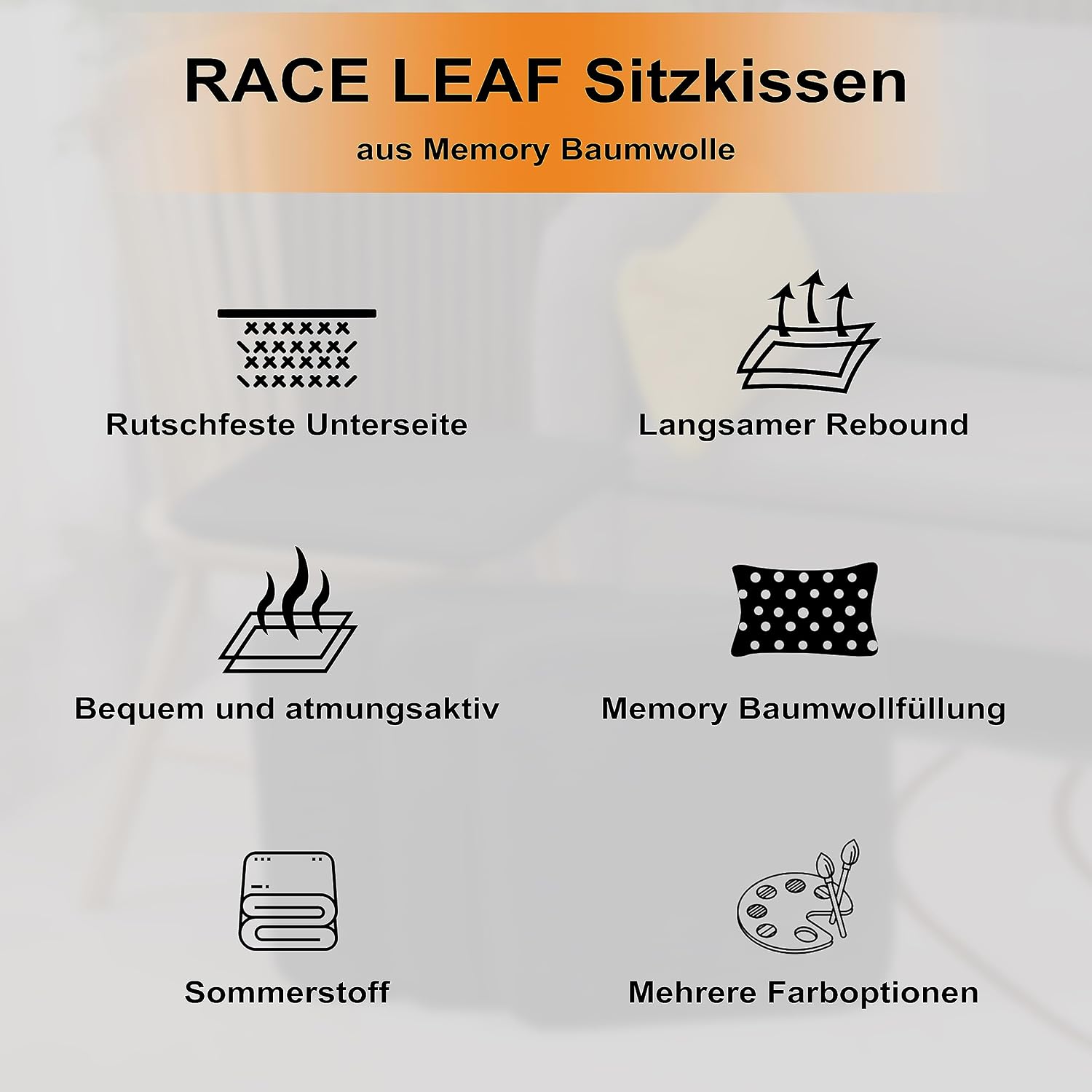 Detalle 2 de RACE LEAF Memory Foam Sitzkissen 40,5×40,5 cm