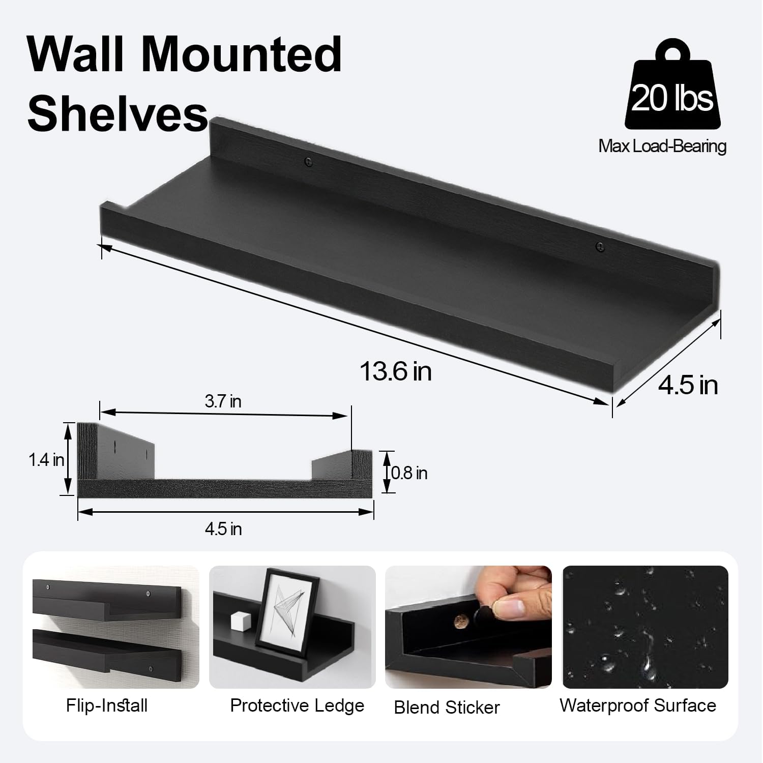 Thumbnail 2 de Solrot Floating Shelf 14 Inches for Wall Decor