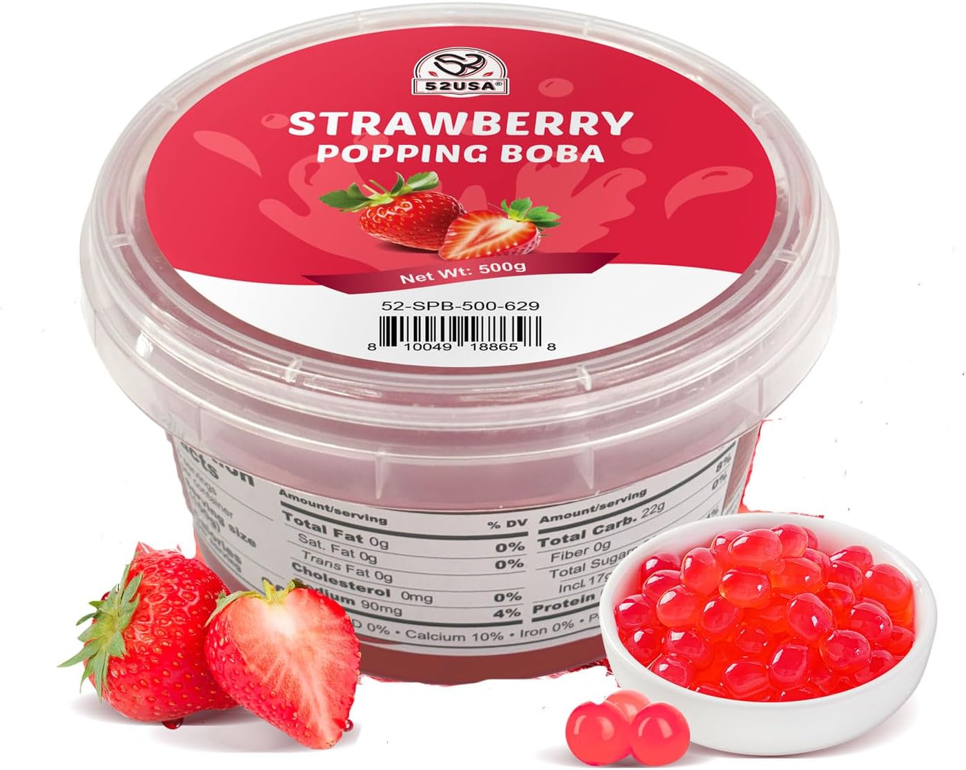 Detalle de 52USA Strawberry Popping Boba, Ready-to-Use Pearls for Drinks and Desserts