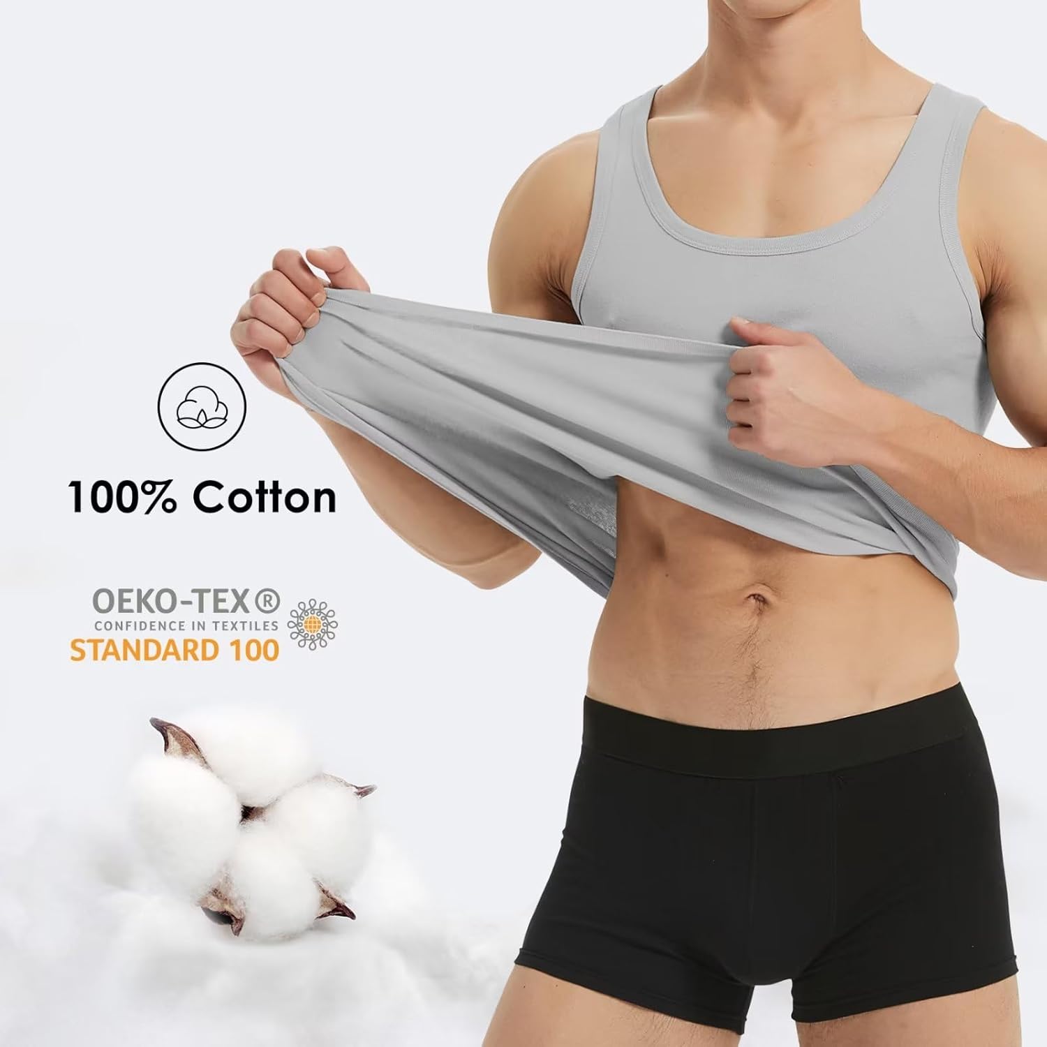 Detalle 2 de YouShow Unterhemd Herren 3/5er Pack – 100% Baumwolle Feinripp, taglos, vielseitig einsetzbar