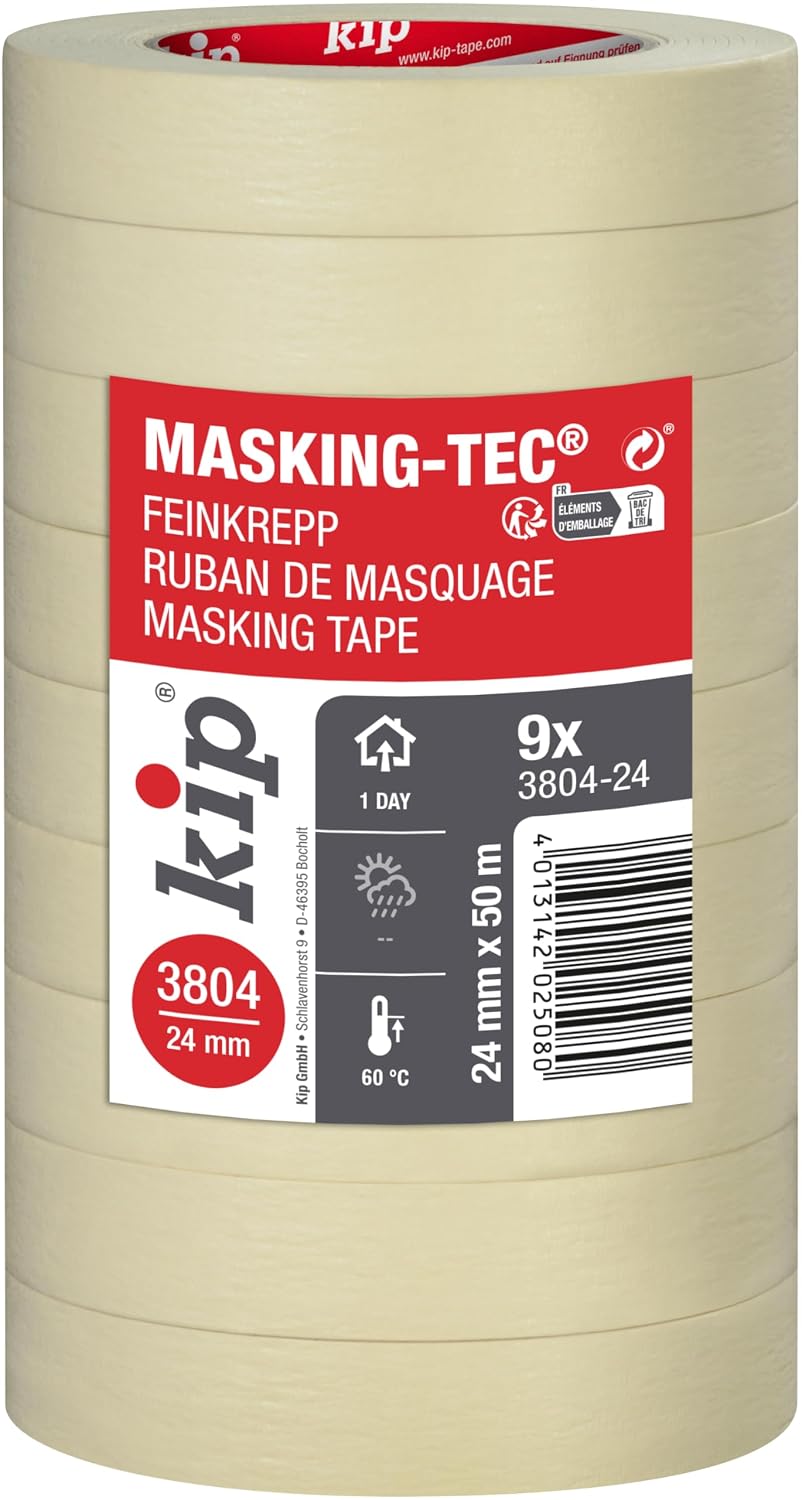 Detalle de Kip 3804-24 maskeringstejp i finkräpp, 24 mm x 50 m, 9 rullar