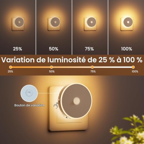 Detalle de Yuinzin veilleuses à prise avec détecteur de mouvement, 2700 K, lot de 2