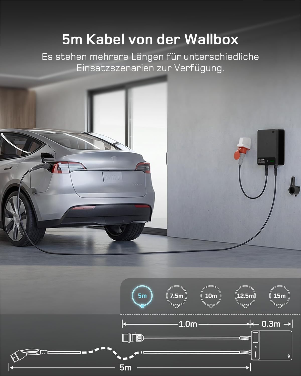 Thumbnail 5 de dé Wallbox 22kW mit APP, 15 m Typ 2 Kabel – 3-Phasen EV-Ladegerät für BEV/PHEV (IP54, 30mA AC + 6mA DC)