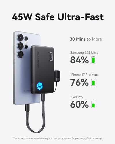Detalle de INIU 45W Fast Charging Portable Charger, 10000mAh with Detachable Cable