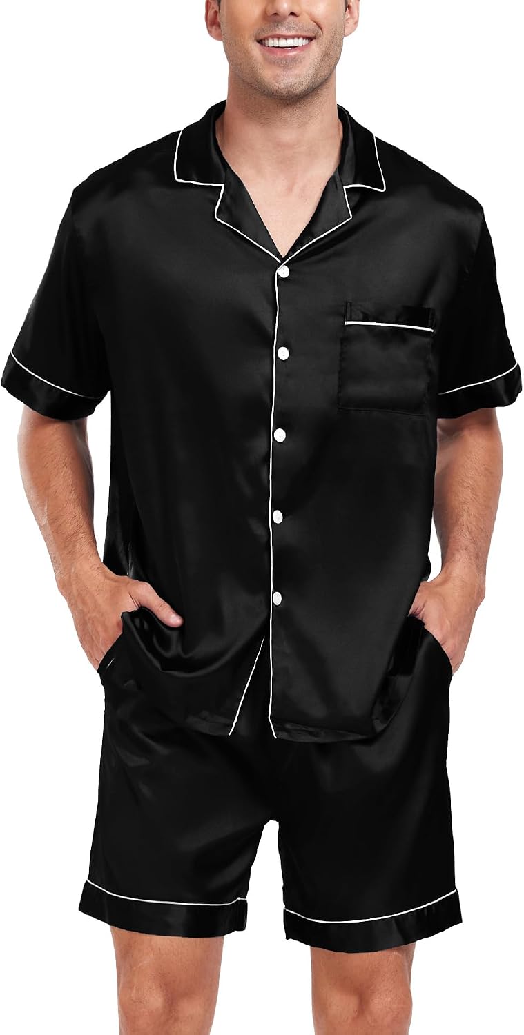 Detalle de SWOMOG Satin Silk Pajama Set 2-Piece Short Sleeve