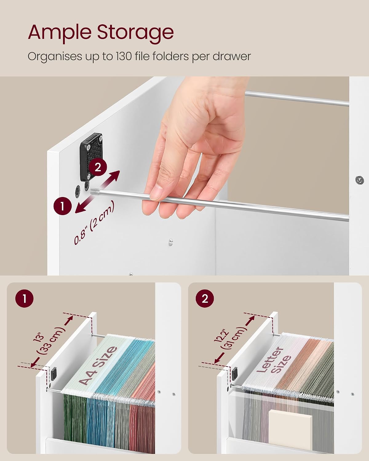 Detalle de VASAGLE CUSTOS OFC082W02 Filing Cabinet, 4 Lockable Drawers, Printer Stand