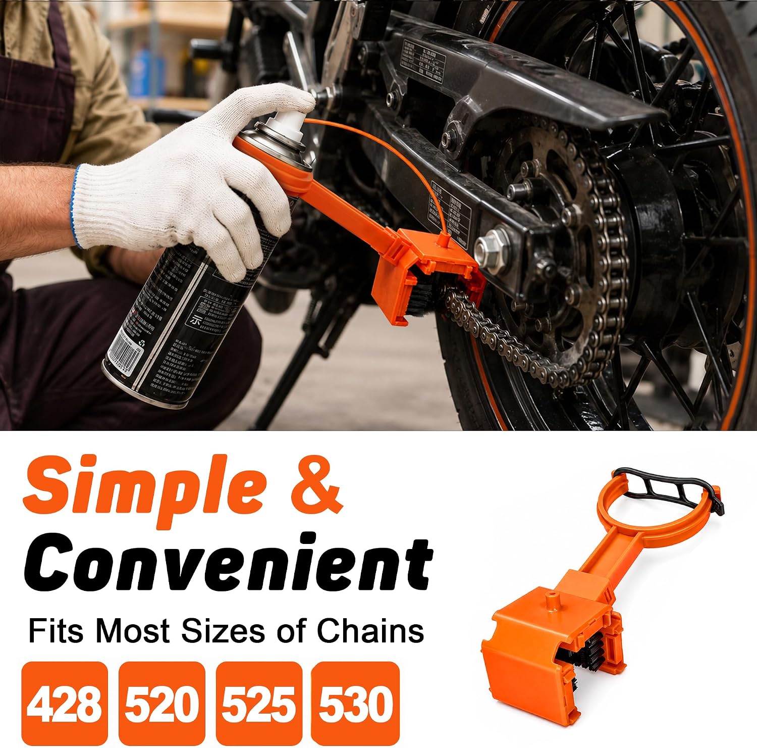 Detalle de Motorcycle Chain Cleaner and Lubrication Kit for 428, 520, 525 and 530 Chains