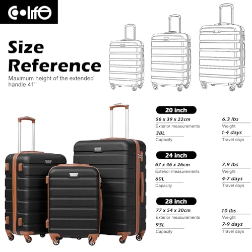 Thumbnail 6 de Coolife Luggage Set: Lightweight 3-Piece Hardshell in Apricot Black