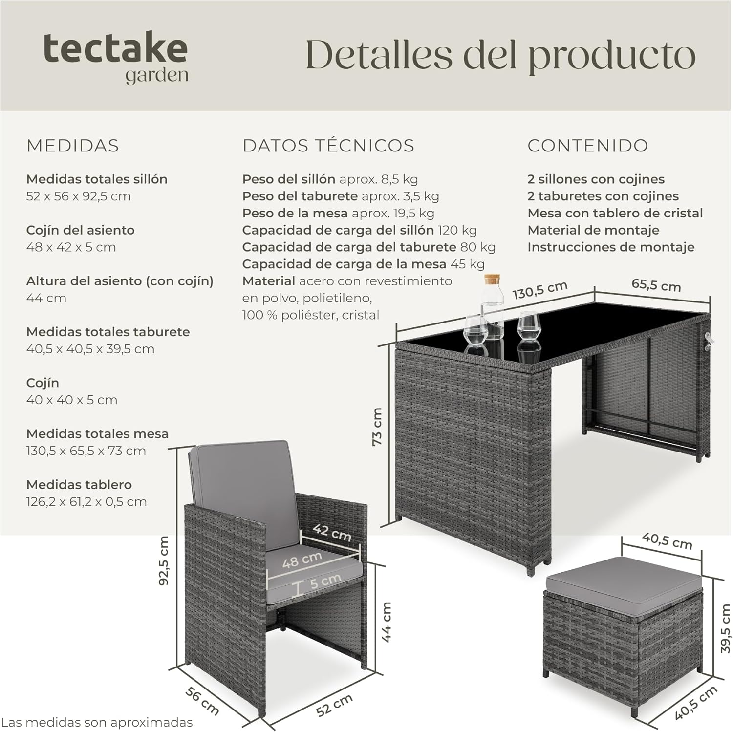 Thumbnail 5 de tectake Conjunto Jardín Ratán 2 plazas