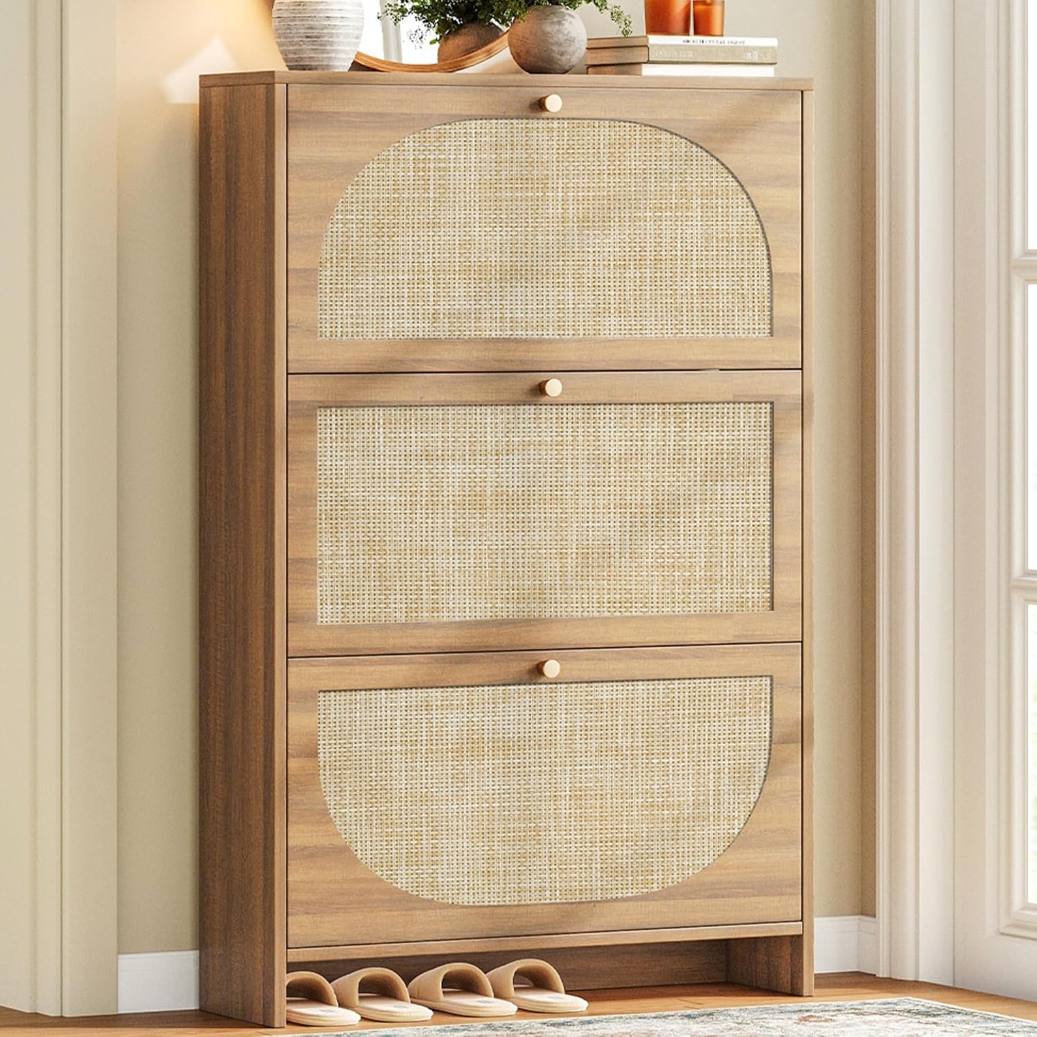 Detalle de Nicetree Shoe Storage Cabinet with Rattan Doors