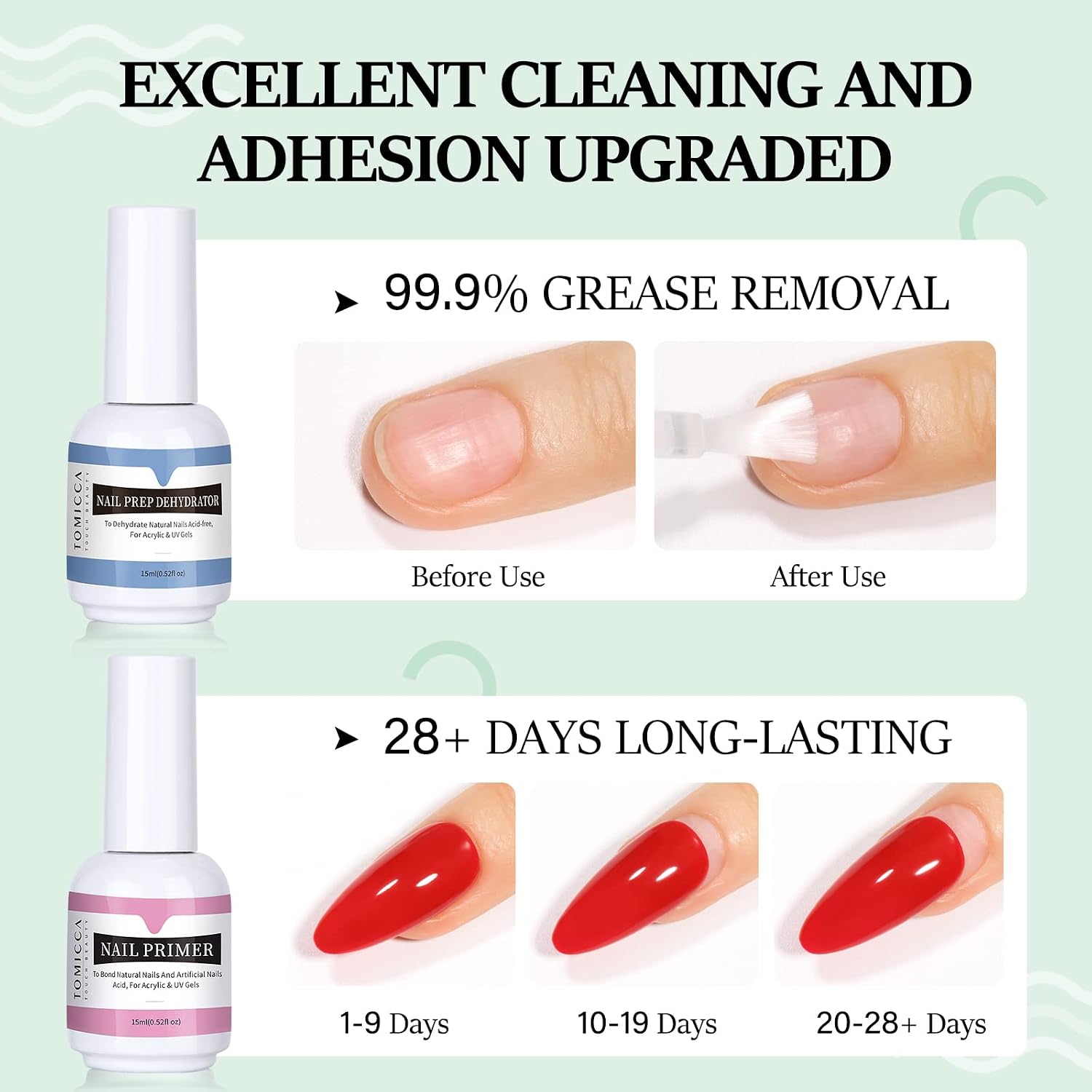 Detalle de TOMICCA Primer & Dehydrator Set für Gelnägel und Acryl – 2 x 15 ml