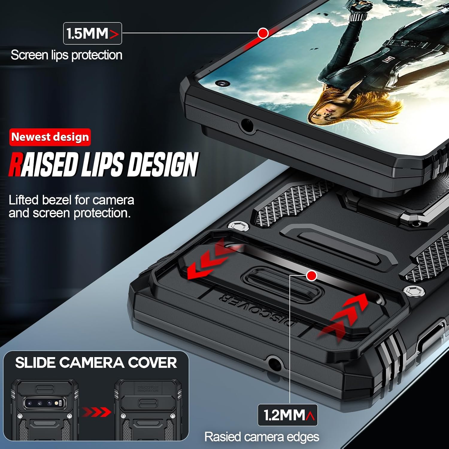 Thumbnail 3 de LeYi Defender Case for Samsung Galaxy S10 (Not Fit S10+): Robust, Slide Camera Cover and Ring Stand