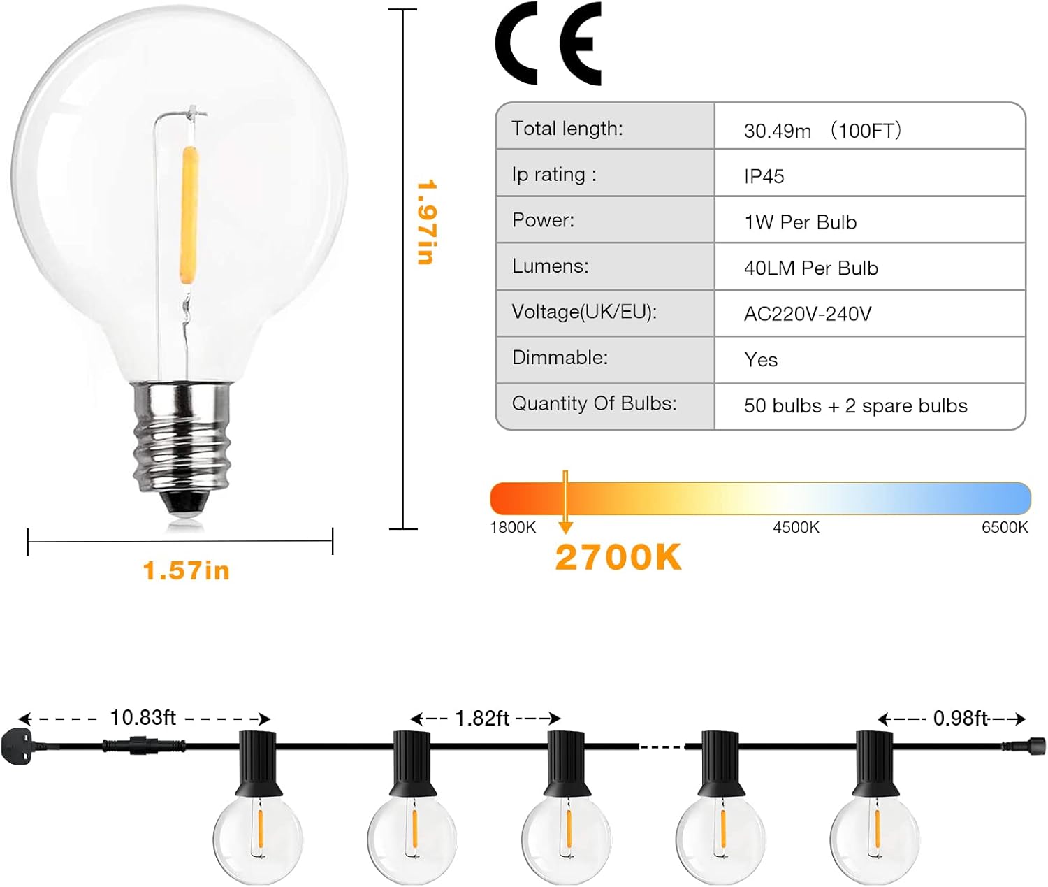 Thumbnail 4 de GPATIO Outdoor Festoon Lights 30m 50W