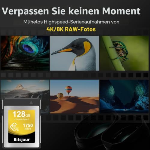 Detalle de Bitsjour 128 GB CFexpress Typ B Speicherkarte – 8K-Video und RAW-Fotografie für Profis