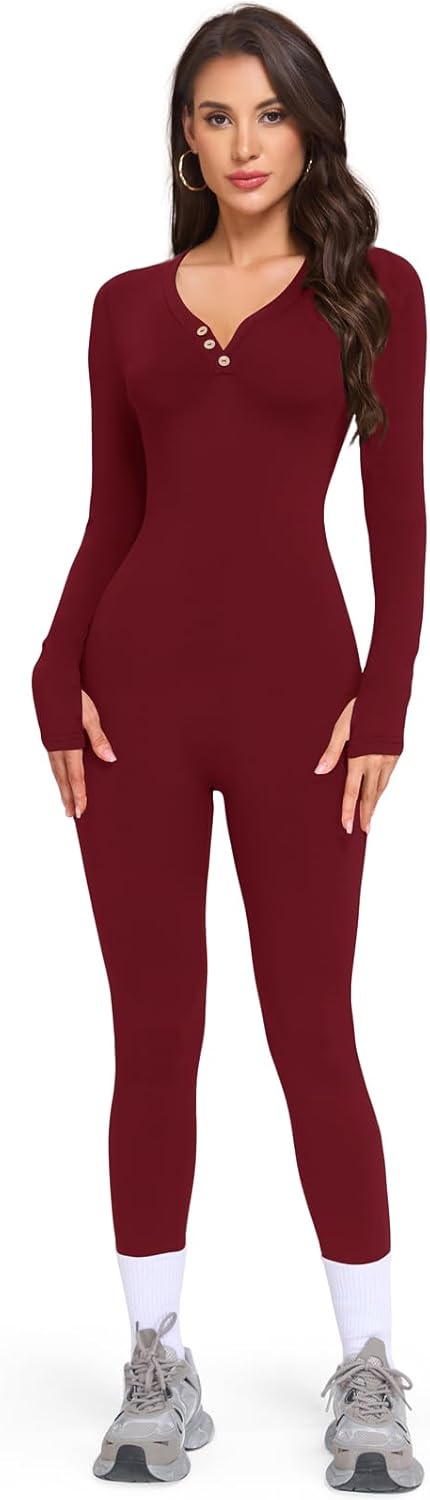 Detalle de VUTRU Damen Sport-Jumpsuit langarm aus Stretch: Nahtloser Einteiler für Yoga & Workout